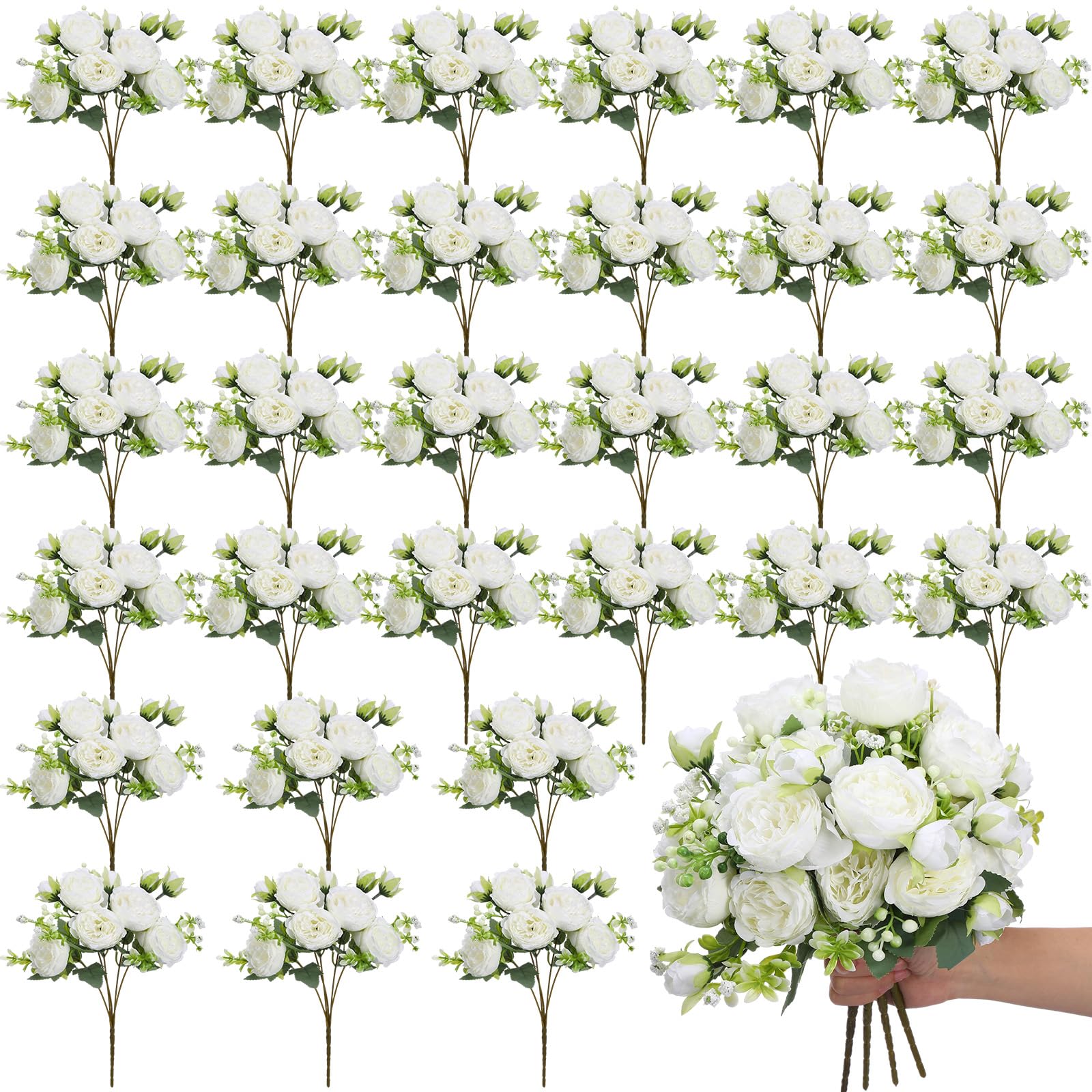 Photo 1 of Crowye Artificial Peonies Silk Flowers - White, 30 Bundles