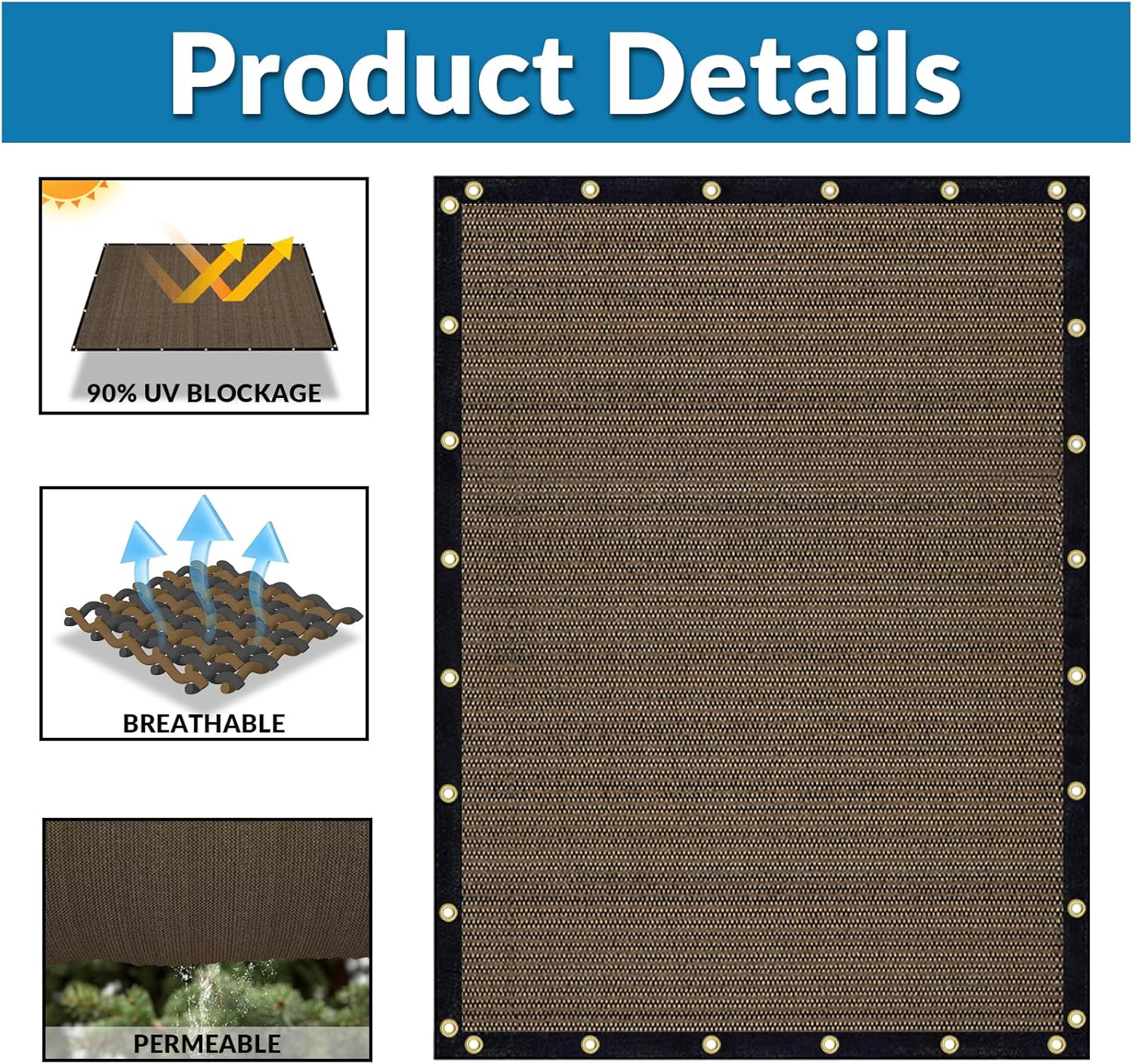 Amagenix 90% Mocha Sun Shade Cloth with Grommets, 4'X 10' Sun Screens Pergola Shade Cover Canopy for Outdoor Garden Patio Porch