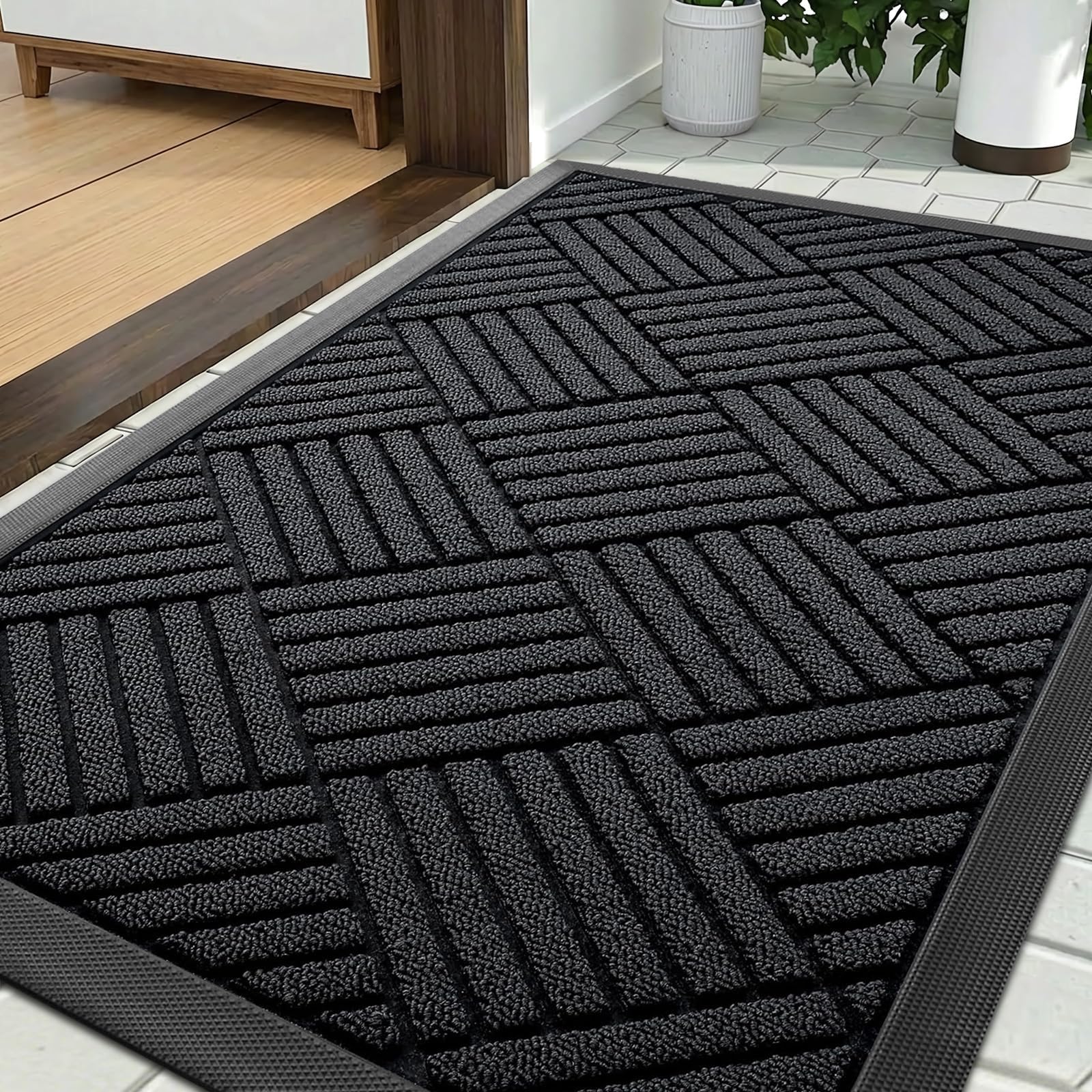 Tuocal Door Mat Outdoor, Dirt Trapper Door Matts Indoor, 60x90cm, Black — image 1