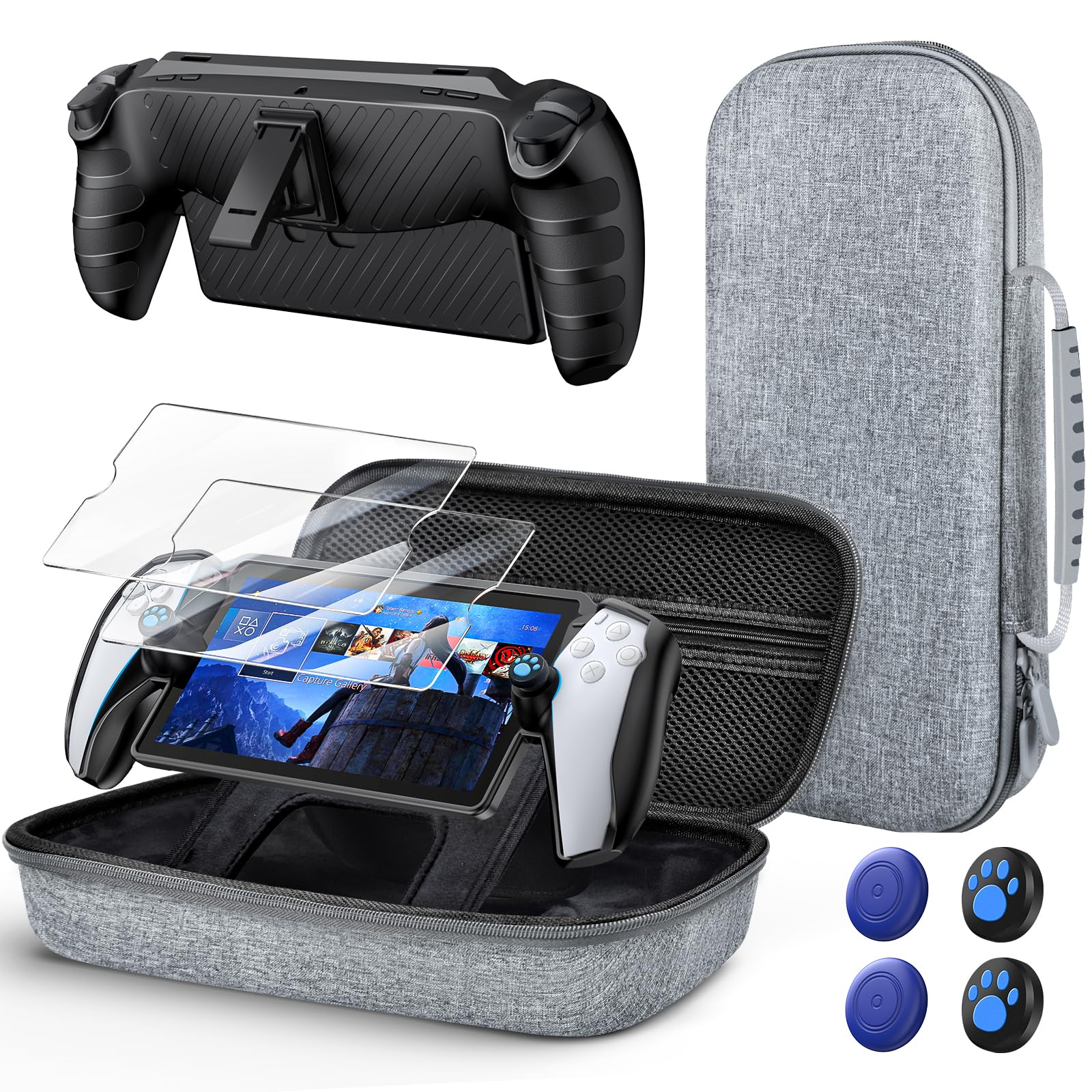 10 in 1 Accessories Kit for Playstation Portal, KOVA Carrying Case & TPU Skin Cover with Kickstand for PS5 Portal Console, Travel Shell with 2* Screen