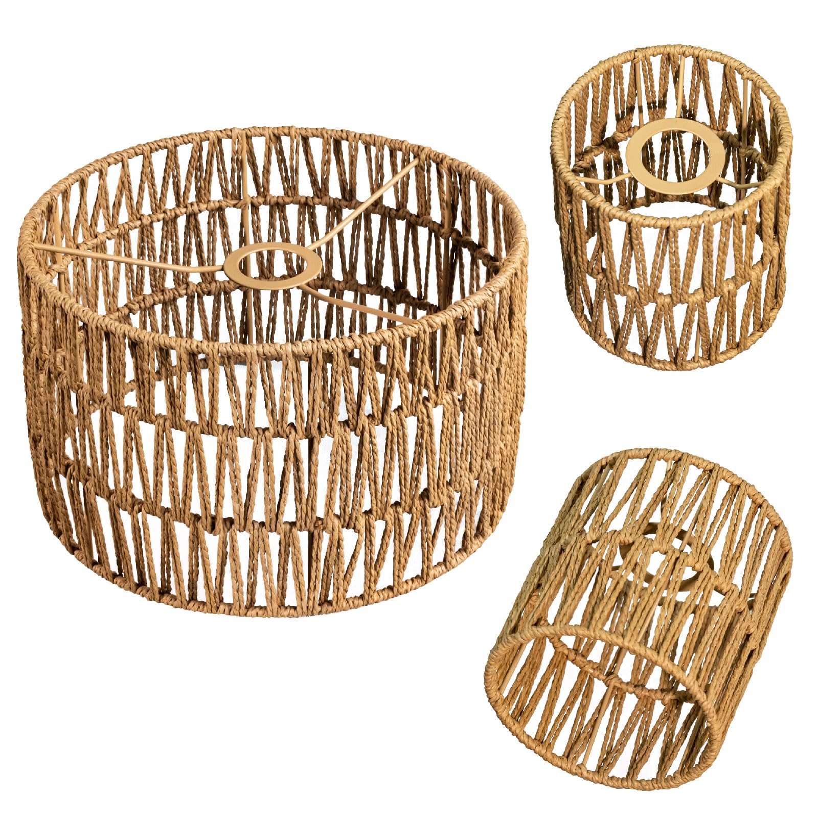 Osasy Decoratieve/chique lampenkappen set, 1 x 30 cm & 2 x 15 cm hoogte, natuurlijk/modern boho-design voor hang-, staande en tafellampen (rustiek patroon A Osasy Decoratieve/chique lampenkappen set, 1 x 30 cm & 2 x 15 cm hoogte, natuurlijk/modern boho-design voor hang-, staande en tafellampen (rustiek patroon A