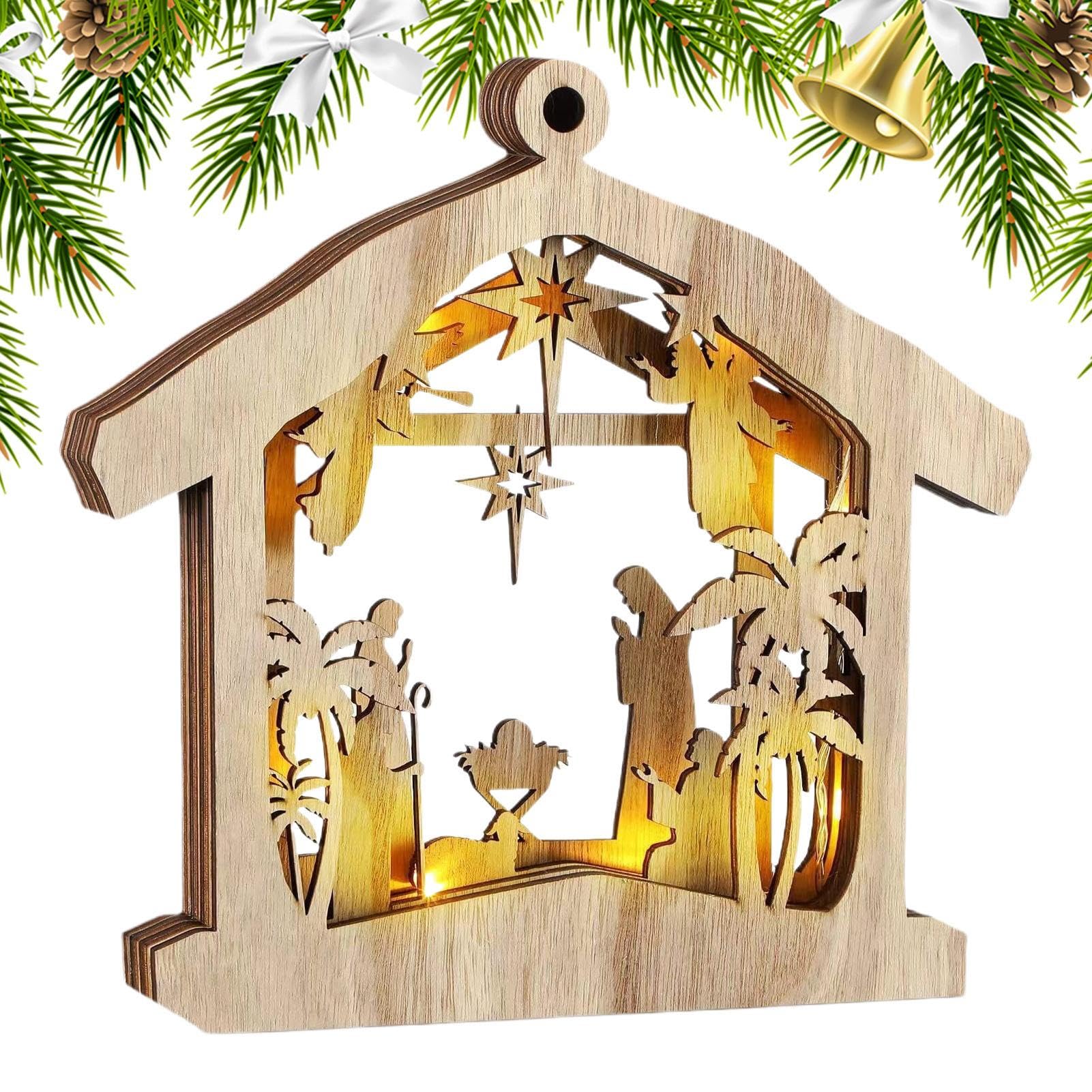 Crèche de Noël illuminée compacte pour décorer facilement table et étagère sans fil