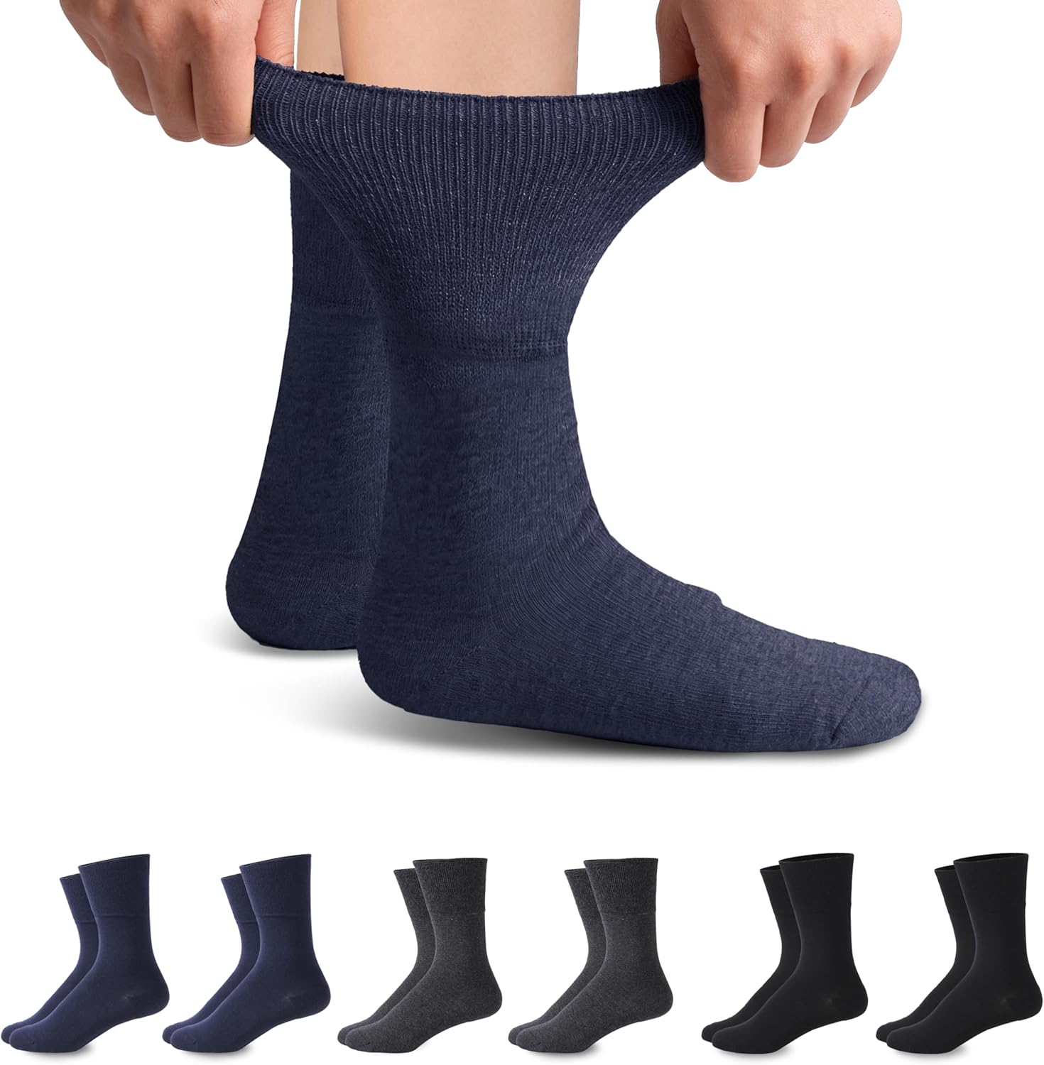 Forcool Non-Binding Cushion Crew Cotton Diabetic Socks for Men and Women, M/L/XL, 3/6 Pairs