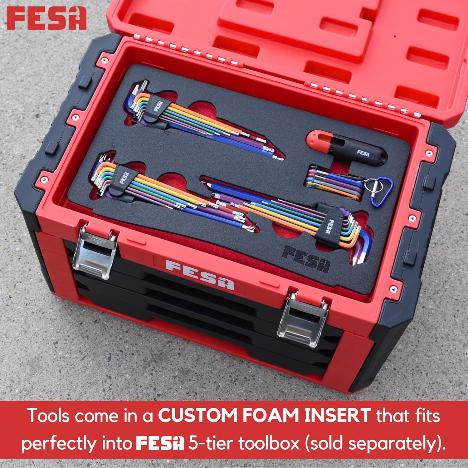 FESA Jumbo Allen Wrench Set - 29-Piece Torx, Standard & Metric Allen Wrenches with Micro to Large Ball Ends - Hex Keys with Folding Hex Tool, T-Handle & Storage Tray