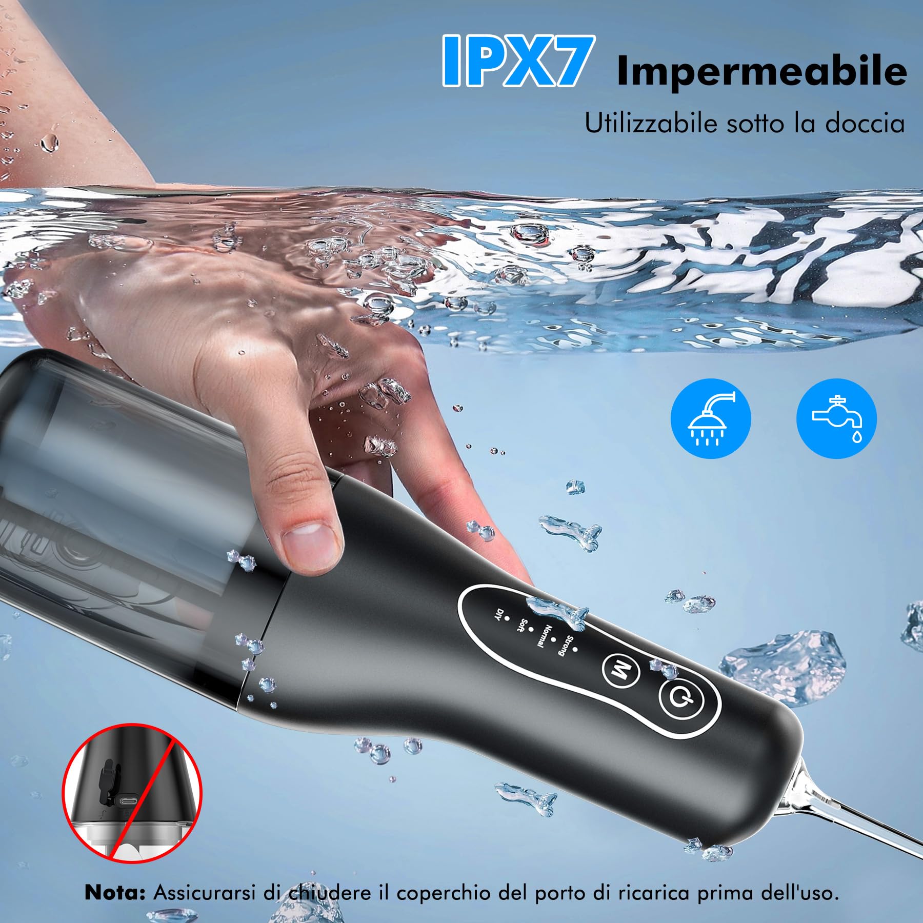 Idropulsore Dentale, 2025 Irrigatore Dentale Portatile, 4 Modalità E 5 Ugelli Water Flosser, IPX7 Impermeabile, Idropulsore per la cura e la pulizia del cavo orale