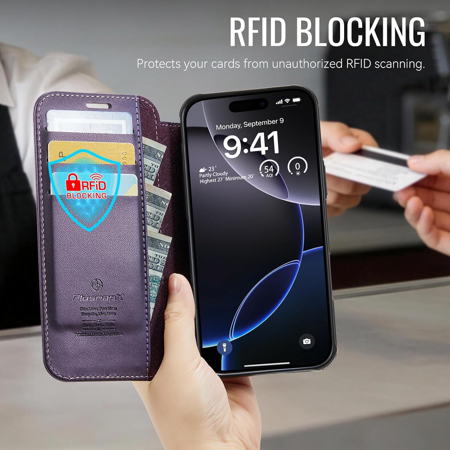 for iPhone 16 Pro Case Wallet Compatible with Magsafe, Slim PU Leather Flip RFID Blocking Card Holder Stand Shockproof Magnetic Women Men Wallet Phone Case Cover for iPhone 16 Pro, Purple