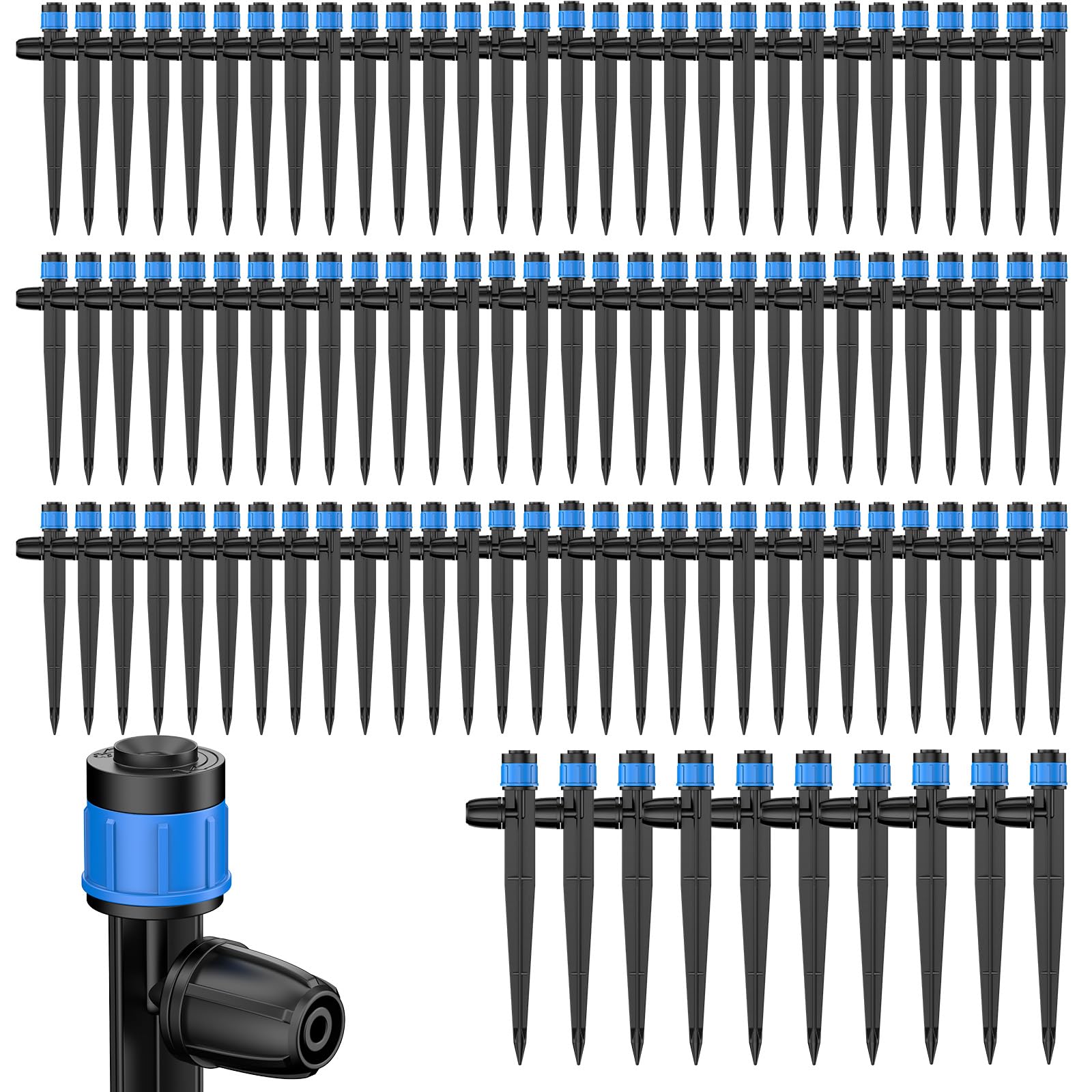 Pawfly 100 Pcs Drip Irrigation Emitters, Drip Emitters for 0.64 CM Drip Irrigation Tubing, Sprinkler Heads with Adjustable 360 Degree Water Flow, Garden Drippers for Plants Watering System