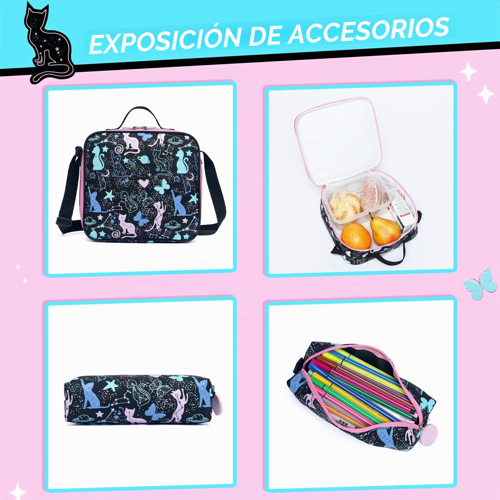 Meetbelify Linda mochila con ruedas para niñas de 8 a 10 años, con ruedas, para estudiantes de primaria, preescolar, equipaje de viaje 3 en 1, 01 Gato, Moderno