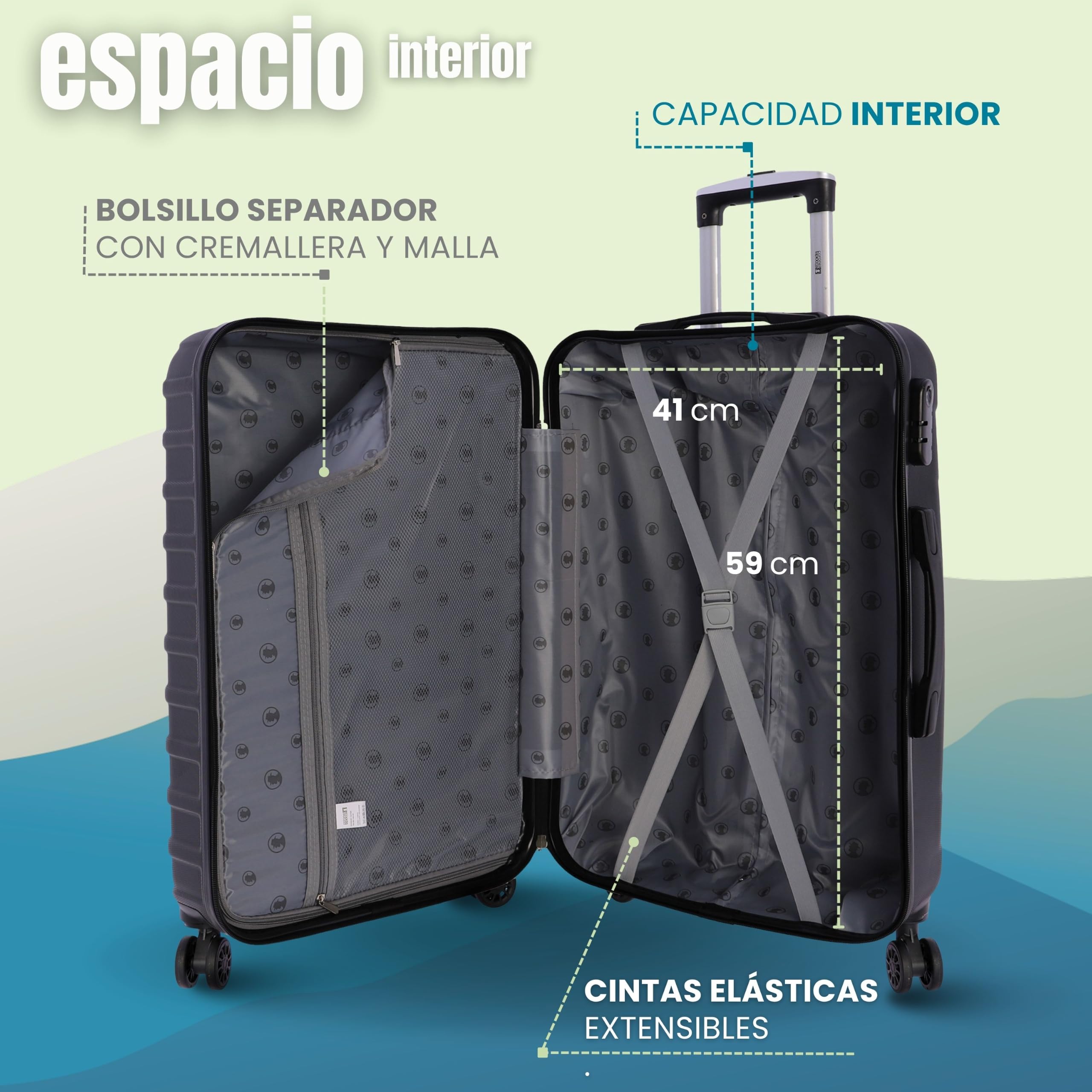 Coronel Tapioca Maleta Mediana 23 kg Maleta de Viaje Rígida con Cierre TSA | 4 Ruedas Dobles 360º, Candado Numérico y Asa Telescópica | Equipaje Resistente al Agua para Viajes en Avión