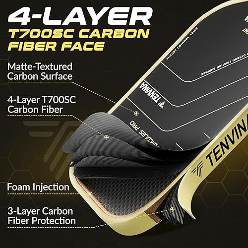 Miniatura 2 de TENVINA Palas de pickleball, paleta termoformada de fibra de carbono T700SC, paleta de pickleball, paleta de pickleball, aprobada por USAPA con