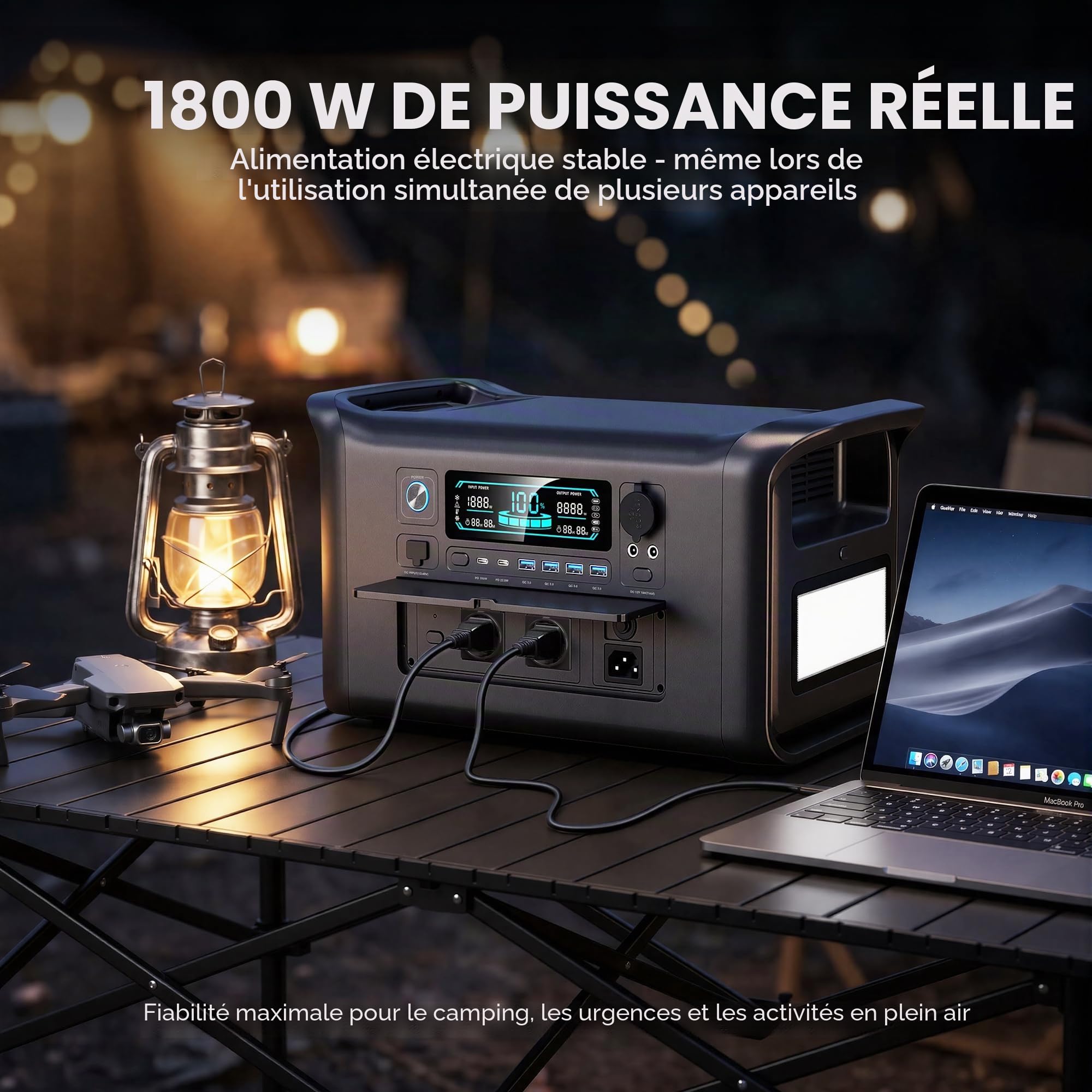 AP1000 Generateur Electrique Portable, 1024Wh Batterie LiFePO4 Station électrique, Recharge de 0-100% en 70 Min, CA 1800W 220V Groupe Electrogene Solaire pour Camping, Voyage Maison/Bureau