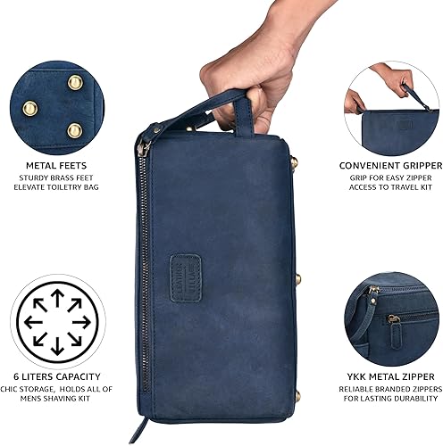 Miniatura 3 de LEATHER VILLAGE Neceser de viaje de cuero de alta calidad, kit de Dopp resistente al agua para artículos de tocador, bolsa de afeitar grande y
