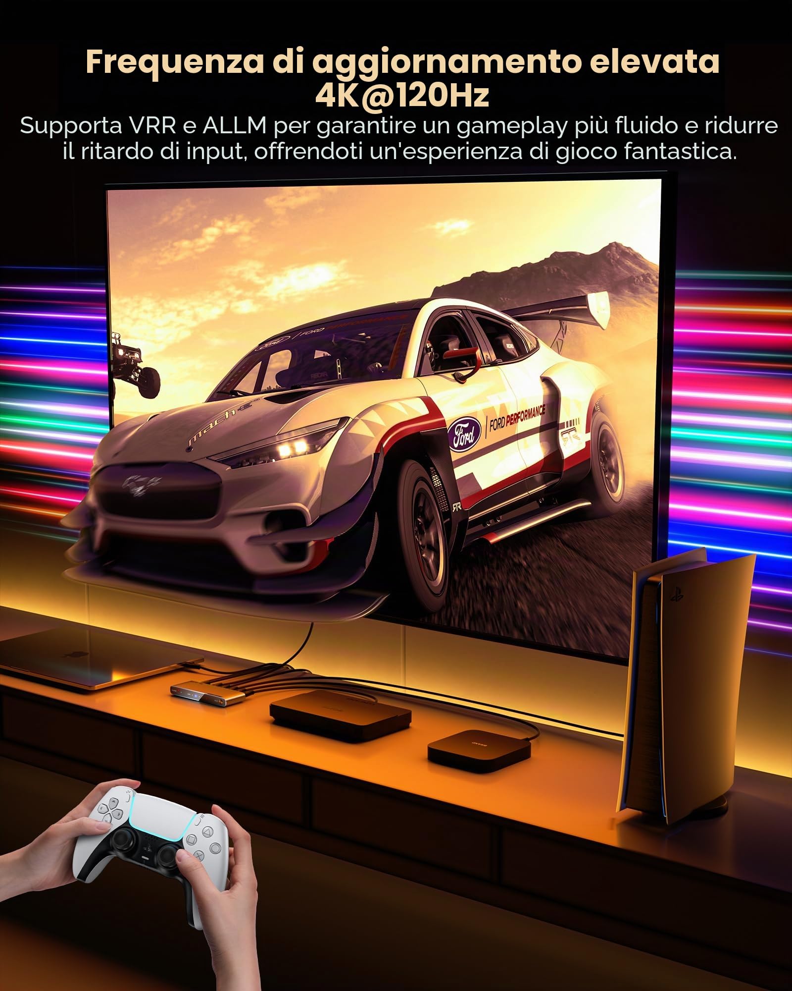 llano Switch HDMI 2.1 4K a 120 Hz HDMI con estrattore audio (ottico e uscita 3,5 mm, SPDIF 7.1Ch, alta velocità 48 Gbps), convertitore audio HDMI 4 in 1 Out compatibile con PS4/PS5 Xbox Roku (grigio)
