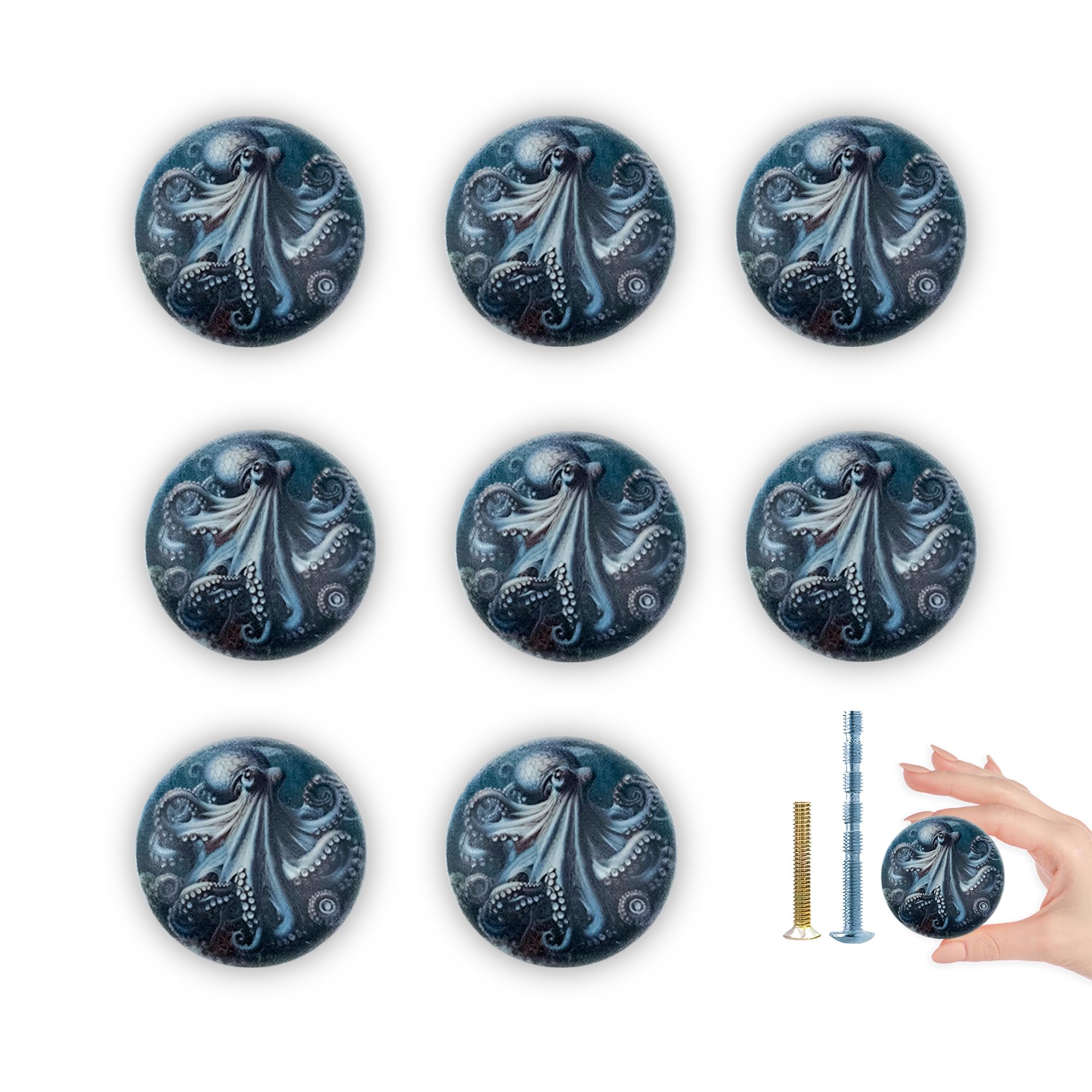 Lasyman 8 Pack 1.5" Ceramics Octopus Cabinet Knob Sea Animals Theme Nursery Kids Decorative Dresser Drawer Handle Pulls and Knobs