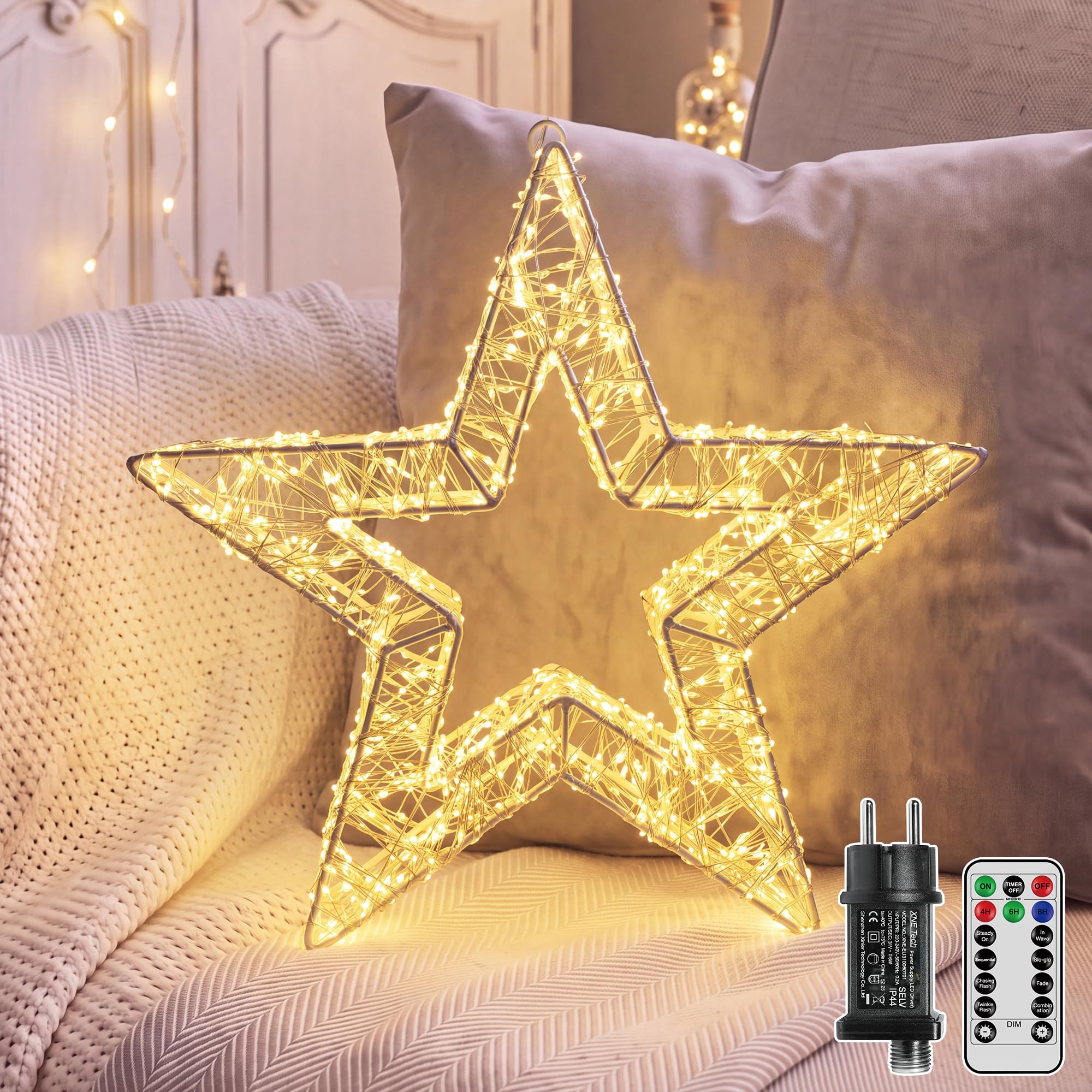 Guhope Weihnachtsstern außen Ø30cm 1440 LED Weihnachtsbeleuchtung Warmweiß | LED Metallstern mit 8 Modi, Timer und Stecker, Weihnachtsdeko für Garten, Hochzei, Festliche Fensterdeko, Outdoor&Innen