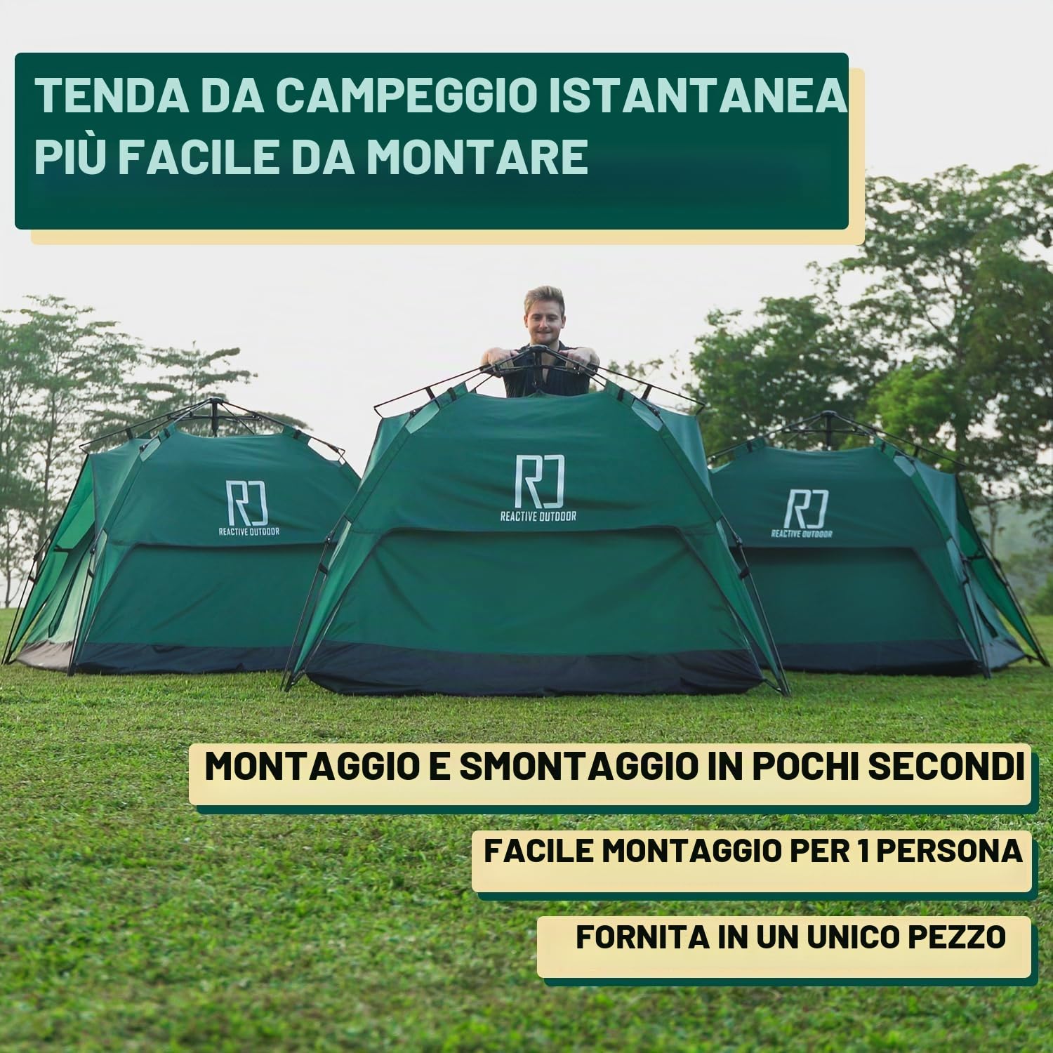 REACTIVE OUTDOOR Second 3 Sec Instant Pop Up 2-3 Easy And Quick 1 Person Setup Waterproof Double Layer Outdoor Camping Tent, Tenda Unisex