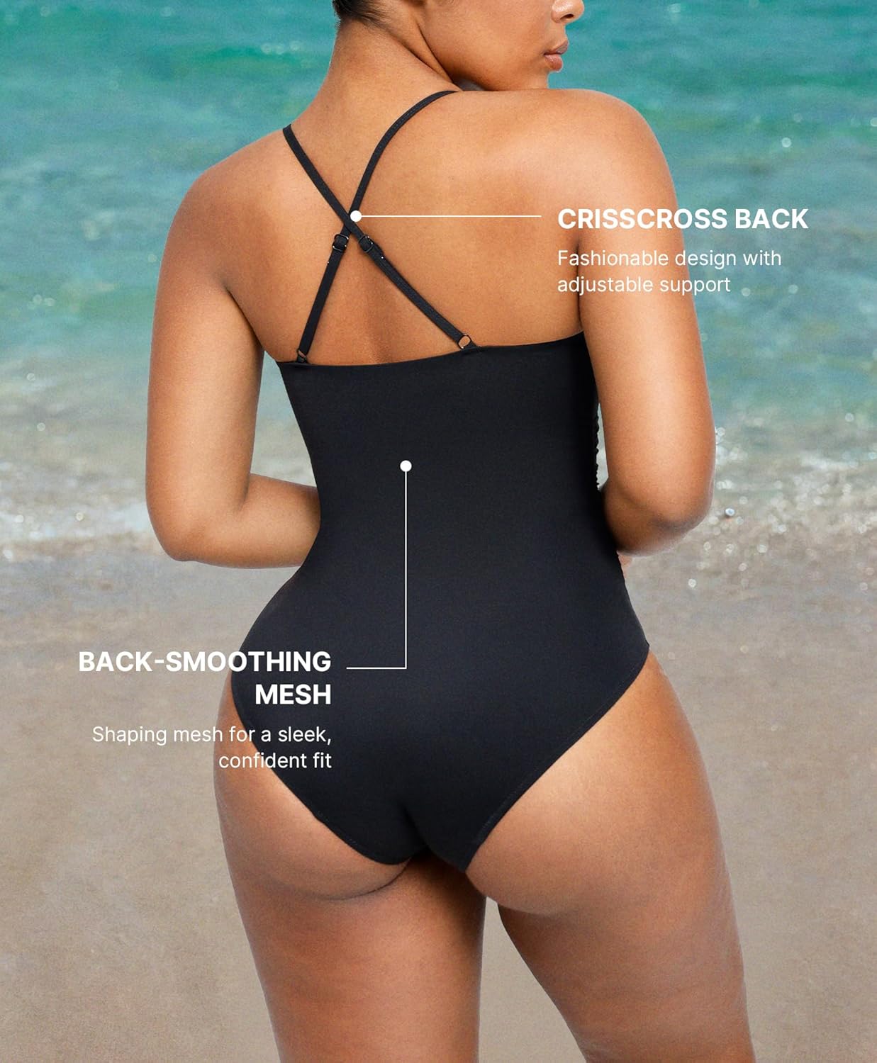 SHAPELLX Womens Swimsuits Tummy Control Bathing Suit Slimming One Piece U-Ring Shapewear Swimwear with Ruched Waist - Image 3