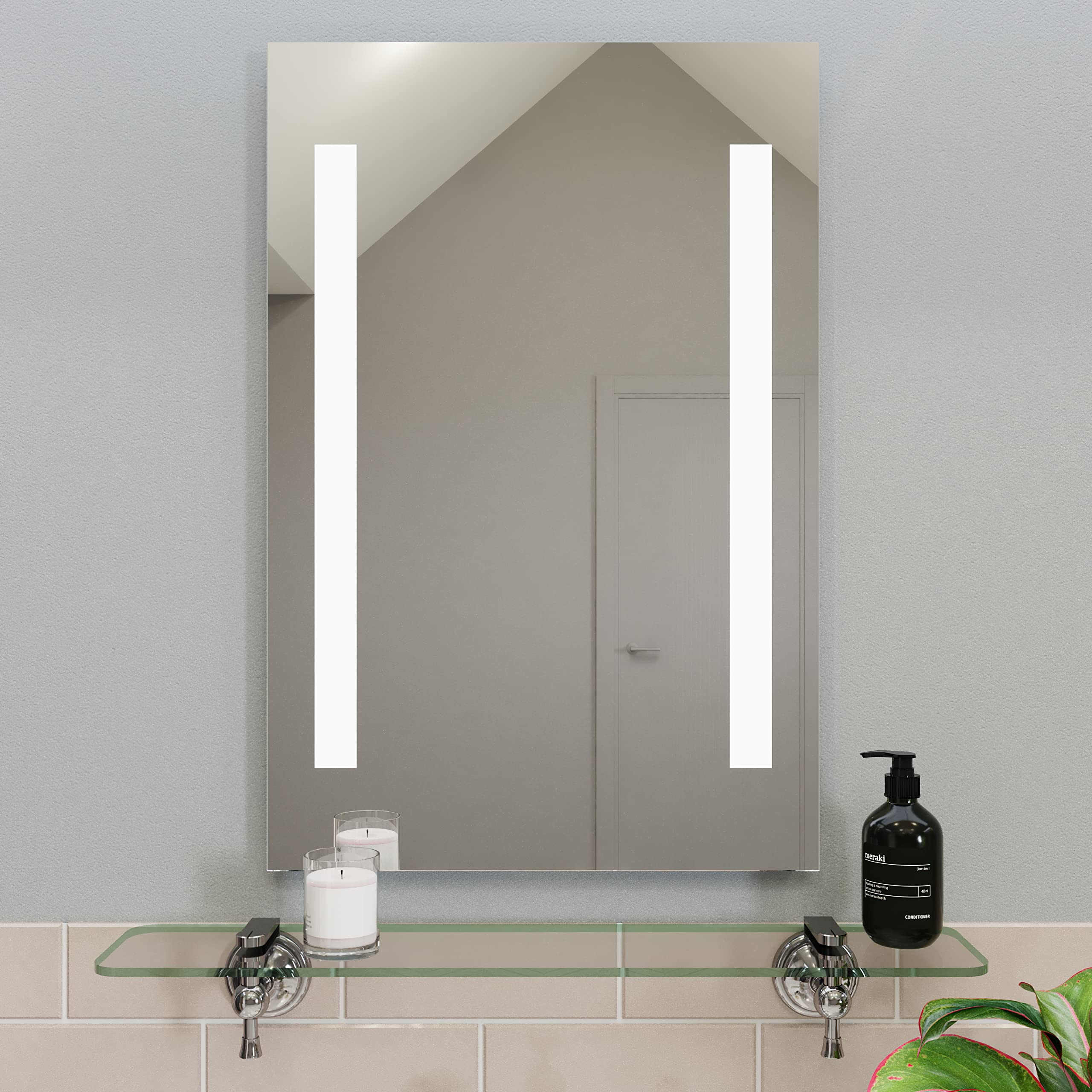 Croydex Thornton Bathroom Mirror with Lights - Easy to Install Bathroom LED mirror Battery Operated with All Fittings Included, Two Light Strips, Touch Button Power Switch, 60x40cm — image 1