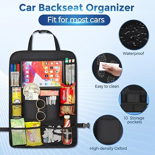Miniatura 2 de ARANA Organizador de asiento trasero de automóvil para niños, organizador de respaldo de asiento con soporte de pantalla táctil y 10 bolsillos,