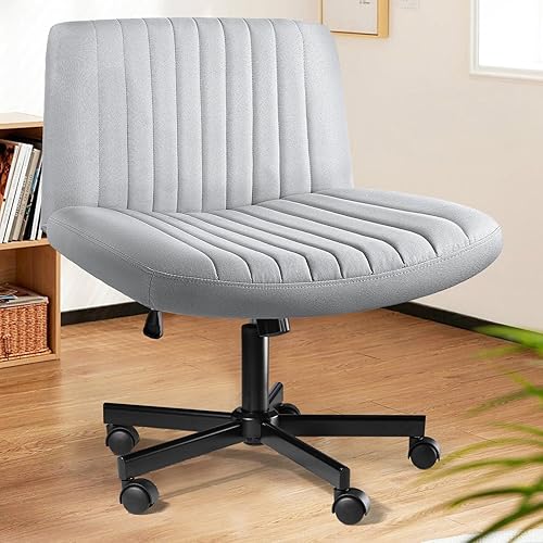 Miniatura 13 de LEMBERI Silla de escritorio acolchada de tela, sin ruedas, giratoria ancha sin brazos, mecedora de 120°, respaldo medio, ergonómica, para oficina,