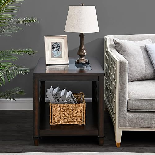 Miniatura 19 de Mesa auxiliar de granja para sala de estar, muebles cuadrados de madera maciza, mesas auxiliares grandes con silla de almacenamiento, mesa de centro