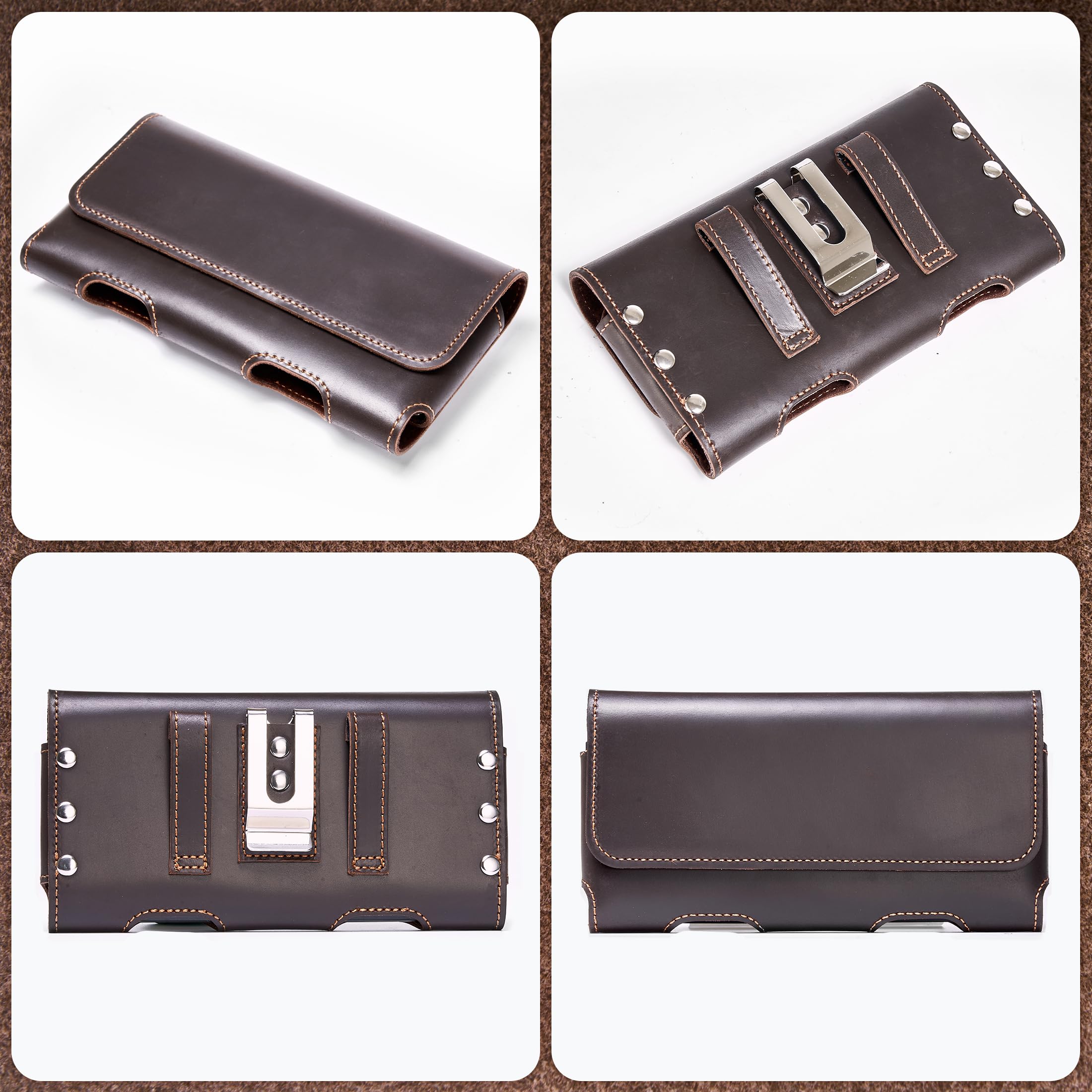 Gcepls Custodia in pelle per iPhone 16 15 14 13 12 11 Pro, XR, XS, Samsung Galaxy S23 S22 S21 S20 M01 Core, in vera pelle con clip per cintura, in pelle (marrone scuro, M)