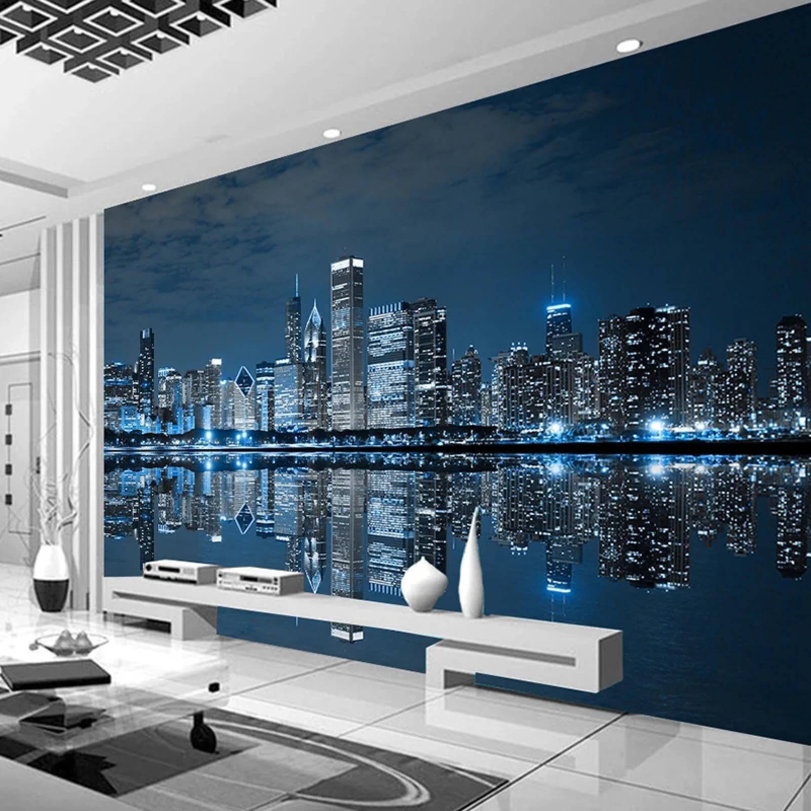 Fototapeta 3D Salon Nowy Jork Noc Widok Miasta Architektura Ściany Sypialnia Okładziny Dekoracje Ścienne
