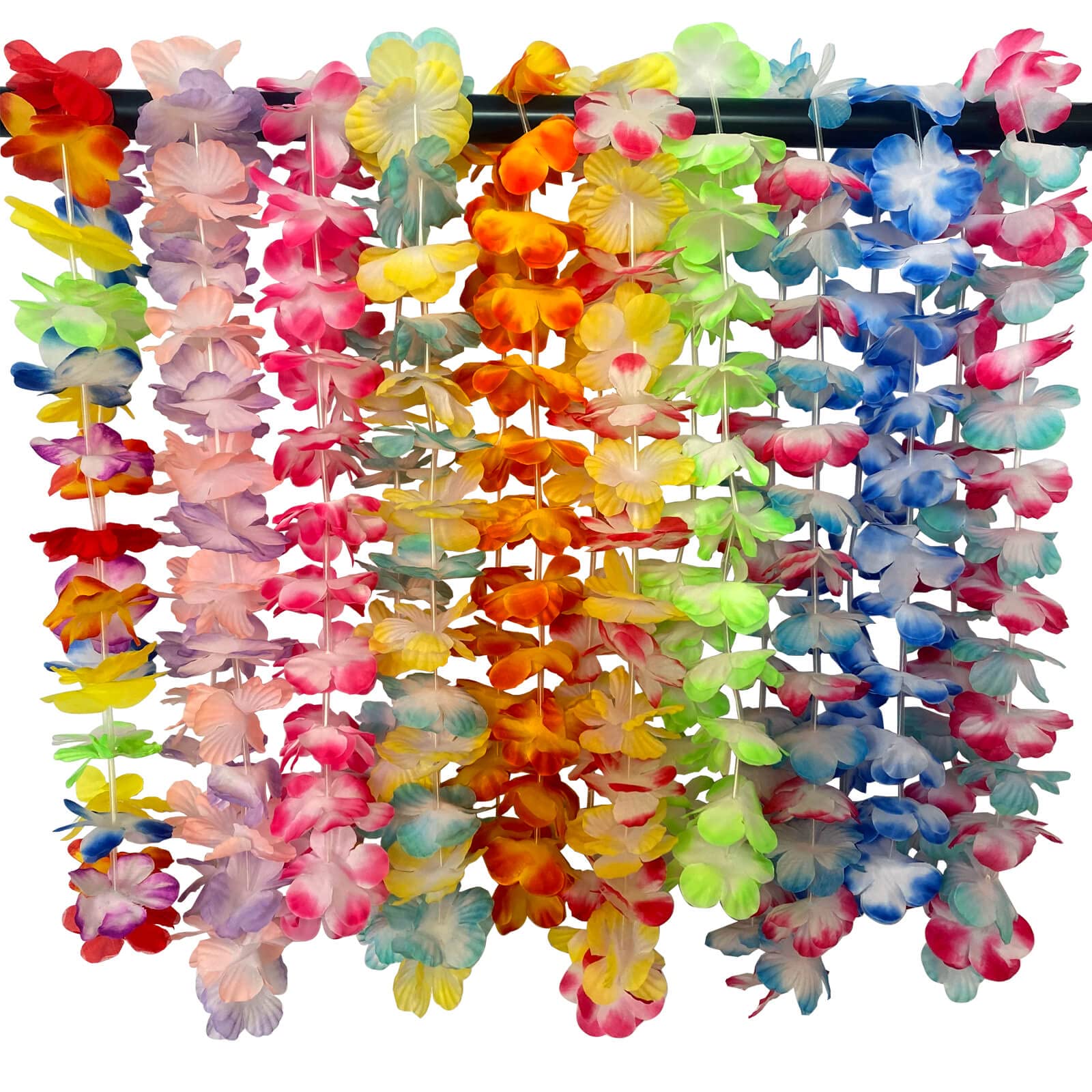 100 sztuk hawajskich kwiatów Leis do dekoracji na imprezę tematyczną Luau - zestaw jedwabnych naszyjników kwiatowych, motyw tropikalny, upominek na przyjęcie urodzinowe, asortyment