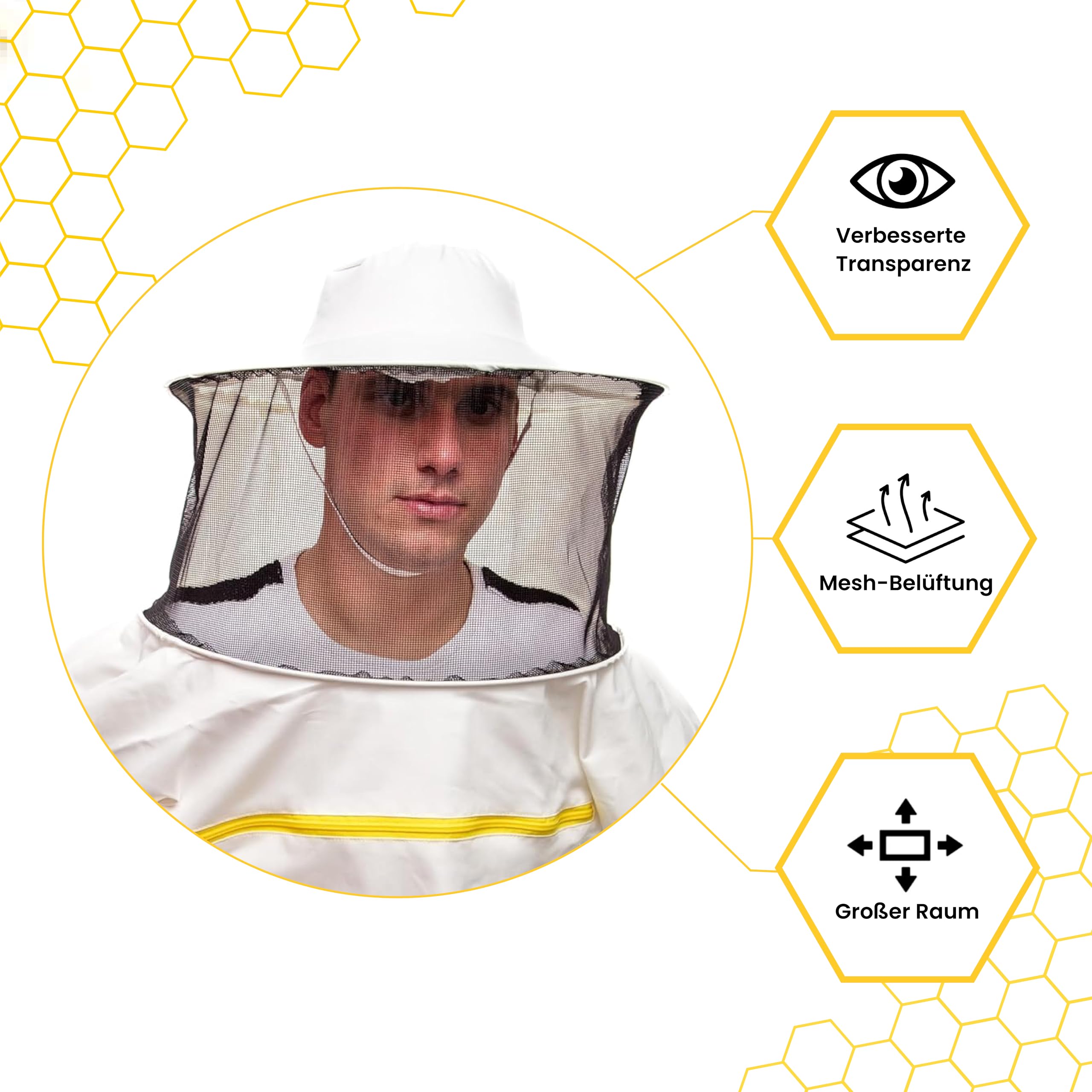 BEEART Professionelle Imkerjacke Imkerbluse aus Baumwolle– Imkerschutzkleidung – EU Qualität –Stichschutzanzug gegen Bienen & Insekten –Bequem & strapazierfähig –Mit Stoffhut & Schleier – Größen M–3XL