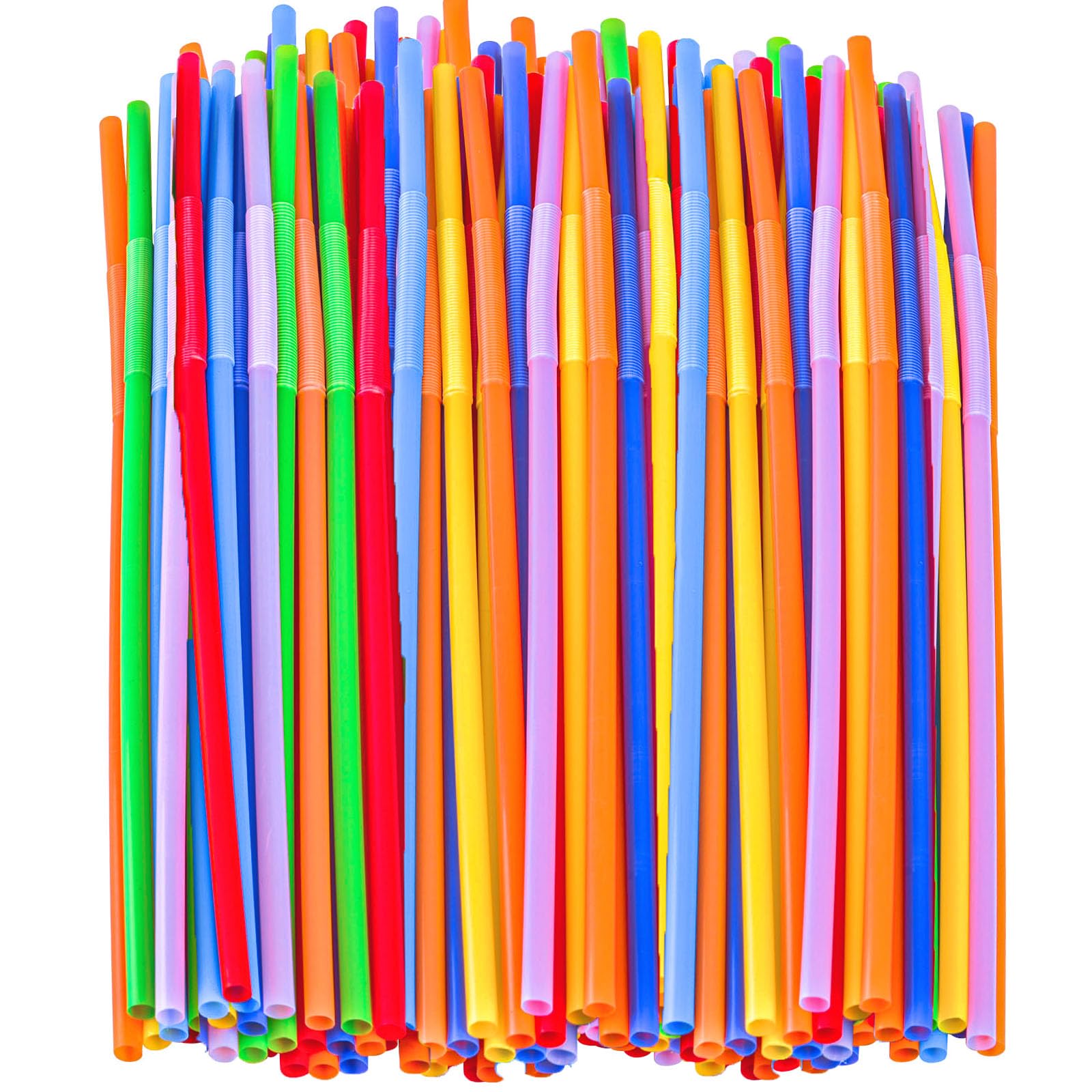 Photo 1 of 100 PCS Colorful Plastic Disposable Bendable Drinking 12.8inch Long Straws for Home Use Milk Juice Drinks Party Decorations