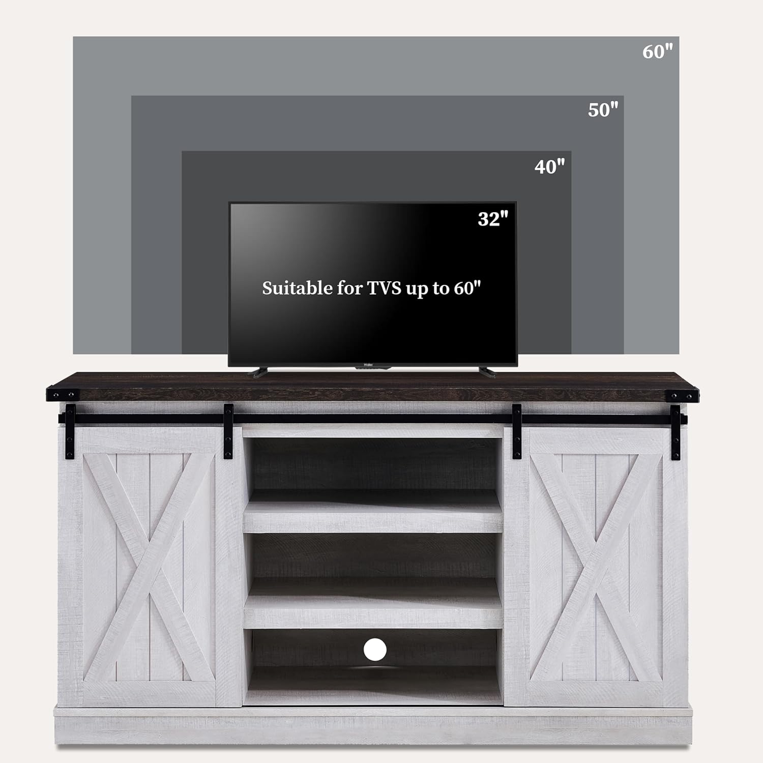 EDYO LIVING Farmhouse TV Stand for 60 Inch TV, Wood TV Stand with Sliding Barn Door, Entertainment Center with Storage Cabinet, Rustic Media Console for Living Room Bedroom, Ash Gray