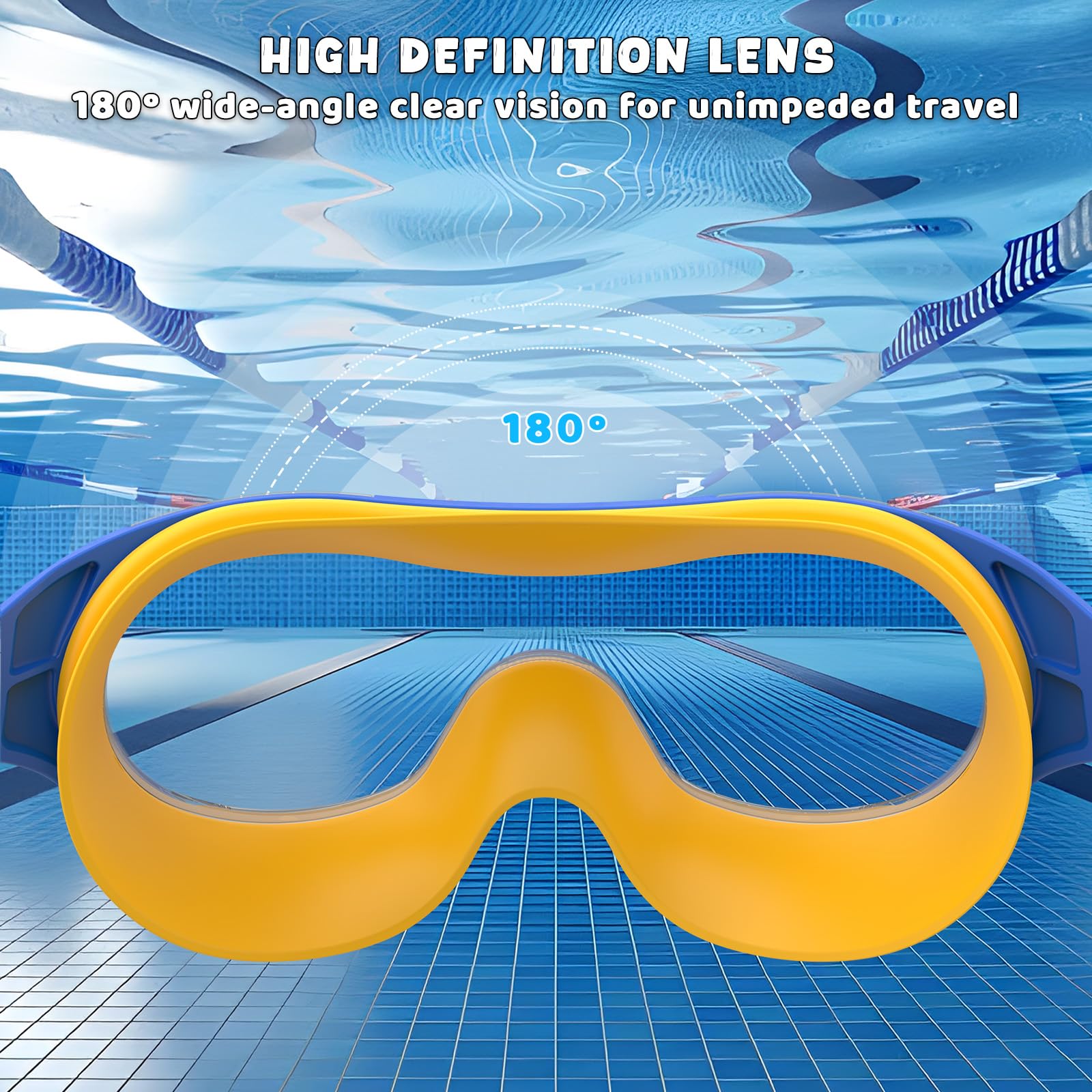 Occhialini Nuoto Bambini, Antiappannamento & UV, Ampià Visuale, Regolazione Rapida, Sigillo in Silicone, Occhialini Piscina Unisex 3-14 Anni