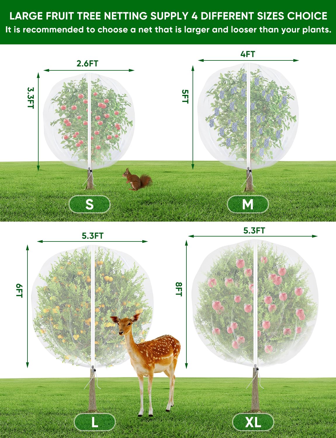 Red para árboles frutales con cremallera, 2 unidades de 8 x 5.3 pies, red de jardín para arbustos de arándanos con cordón, bolsas de malla de protección de plantas de insectos para tomate, flores,