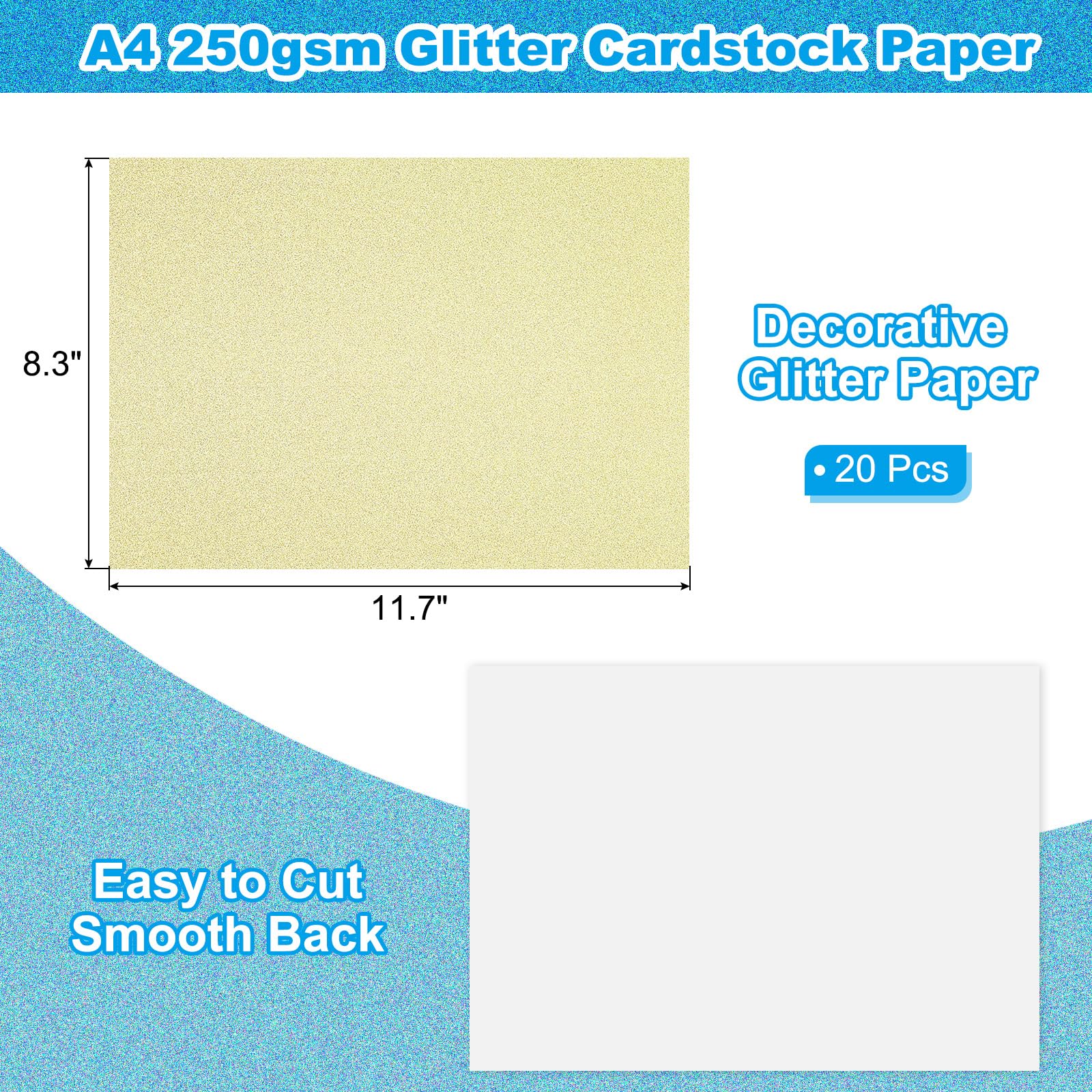 PATIKIL 20Sheets Light Gold Glitter Cardstock Paper - Image 2