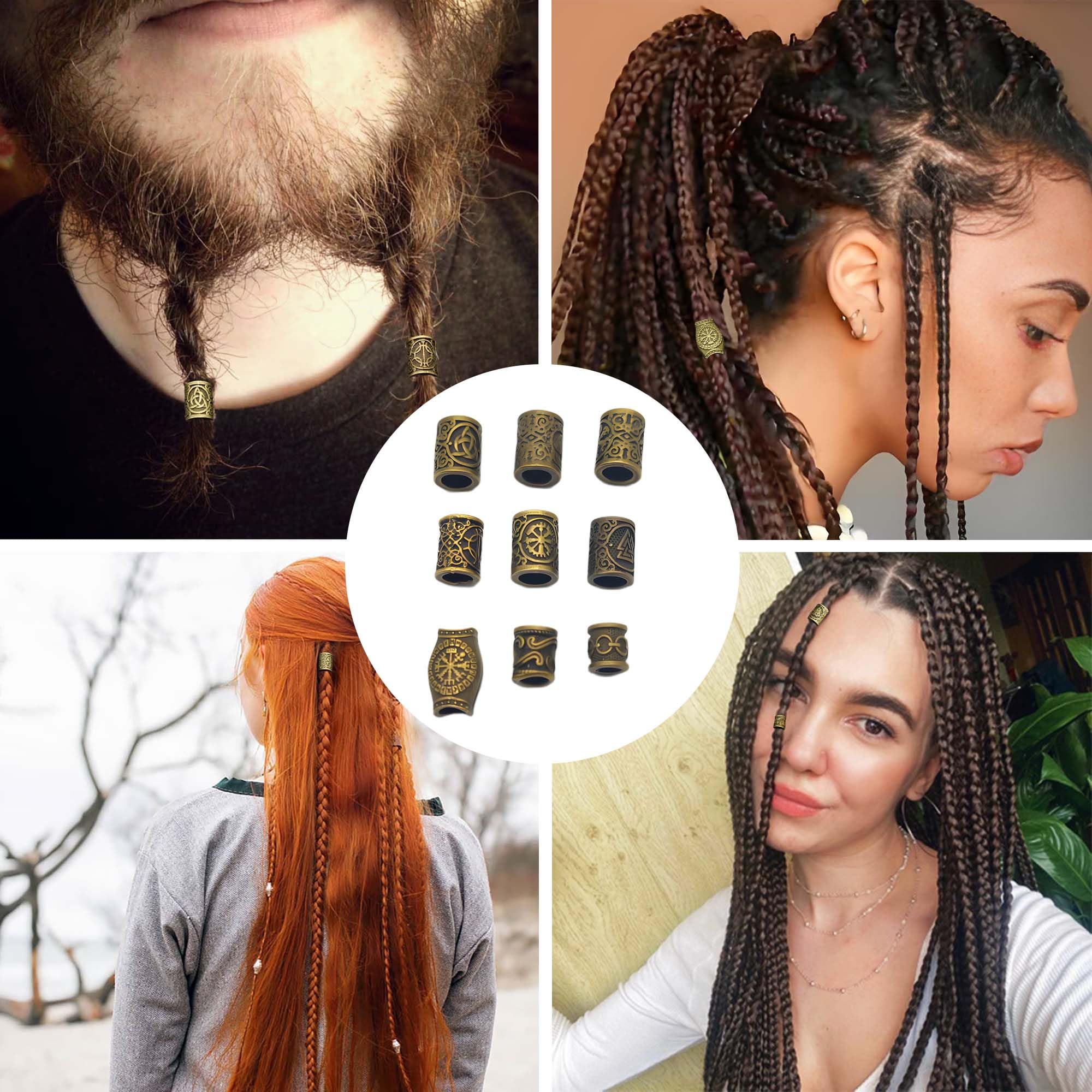 9 Pcs Perline per Barba Vichinga Anelli da Barba perline per Capelli Vichinghe Capelli Treccia Accessori per accessori fai da te Trecce per capelli Decorazione Uomini Donne (Bronzo)