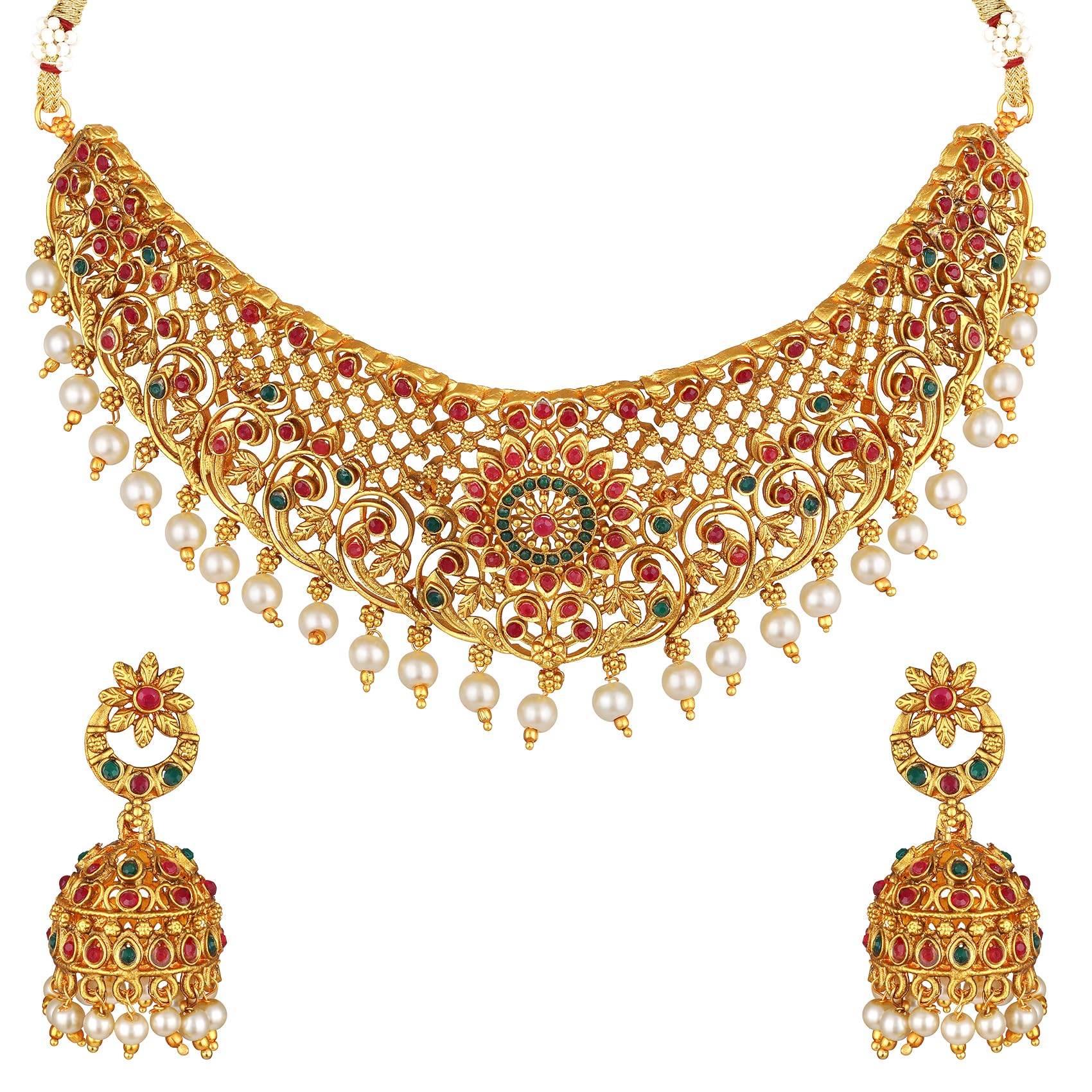 Shining Diva Fashion Latest Stylish Fancy Pearl Choker Traditional Jewellery Set for Women | Temple Necklace Set | Festive Wedding Party Necklace | 22k Gold Plated | Just Like Original Gold Jewellery