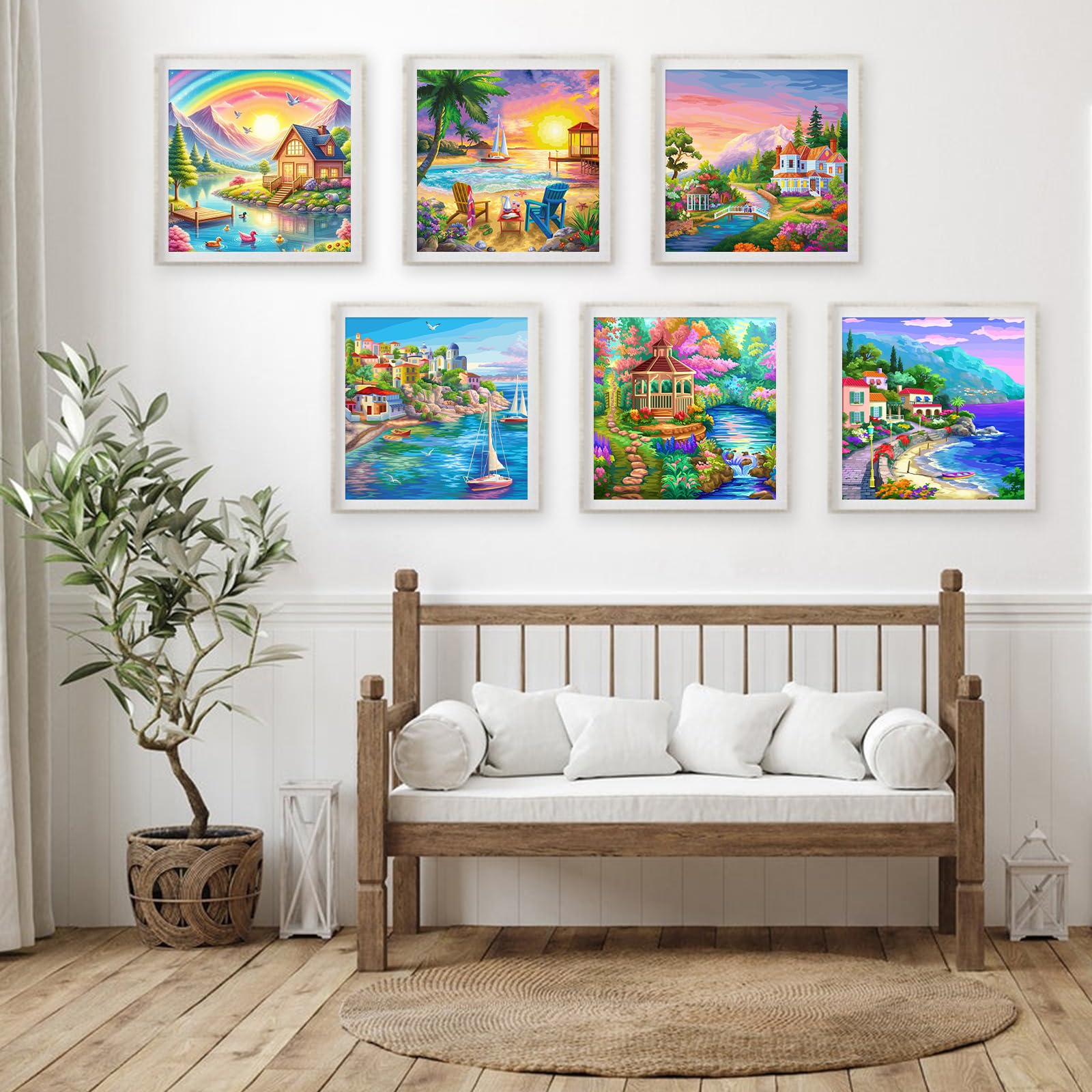 Diamond Painting 5D WHATWEARS Set Van 9 Diamantschilderijen Voor Volwassenen, Diamantschilderij, Landschap, 5D Doe-het-zelf Diamantschilderij, Voor Thuiswanddecoratie (30 X 30 Cm Vw DIY Knutselen