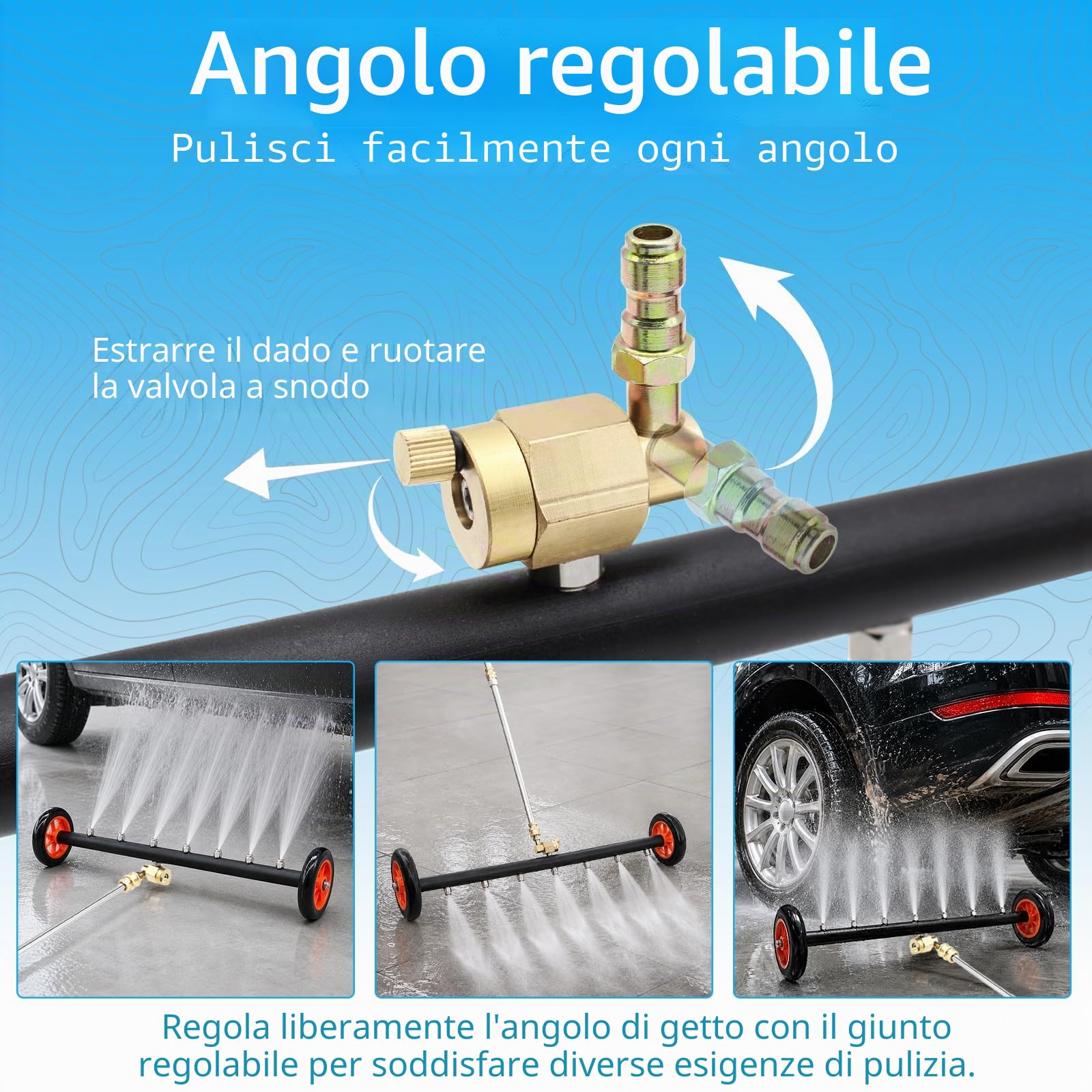 Idropulitrice Lavaggio Sottoscocca auto ad alta Pressione Scopa ad Acqua Doppia Funzione con 7 Ugelli Da Giardino e auto Pulitore 4000 PSI
