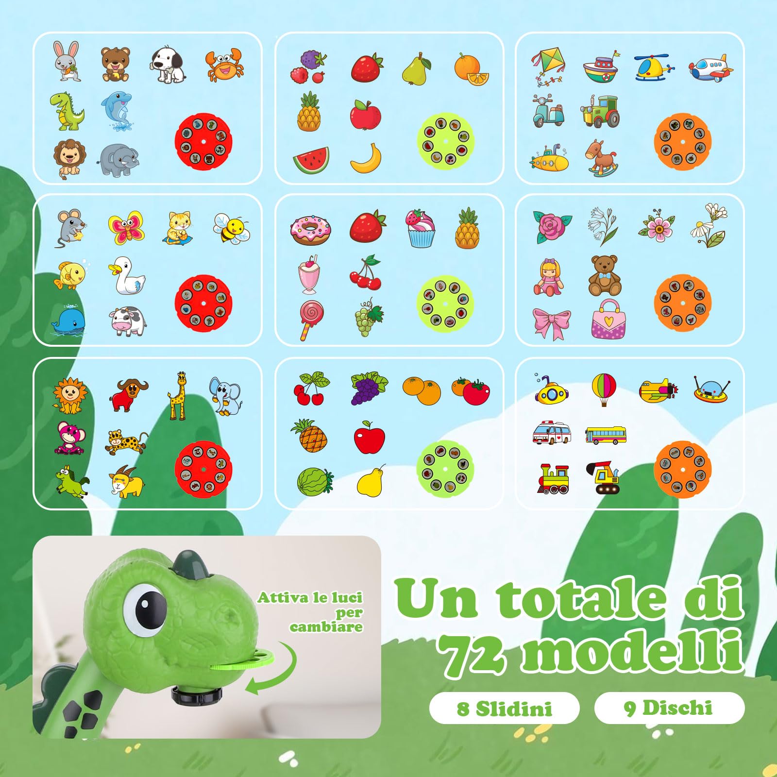 Dinosauro Proiettore da disegno per bambini con 72 motivi Proiettore per bambini con matite, pastelli, album, libro di adesivi, adesivi di dinosauri, timbro