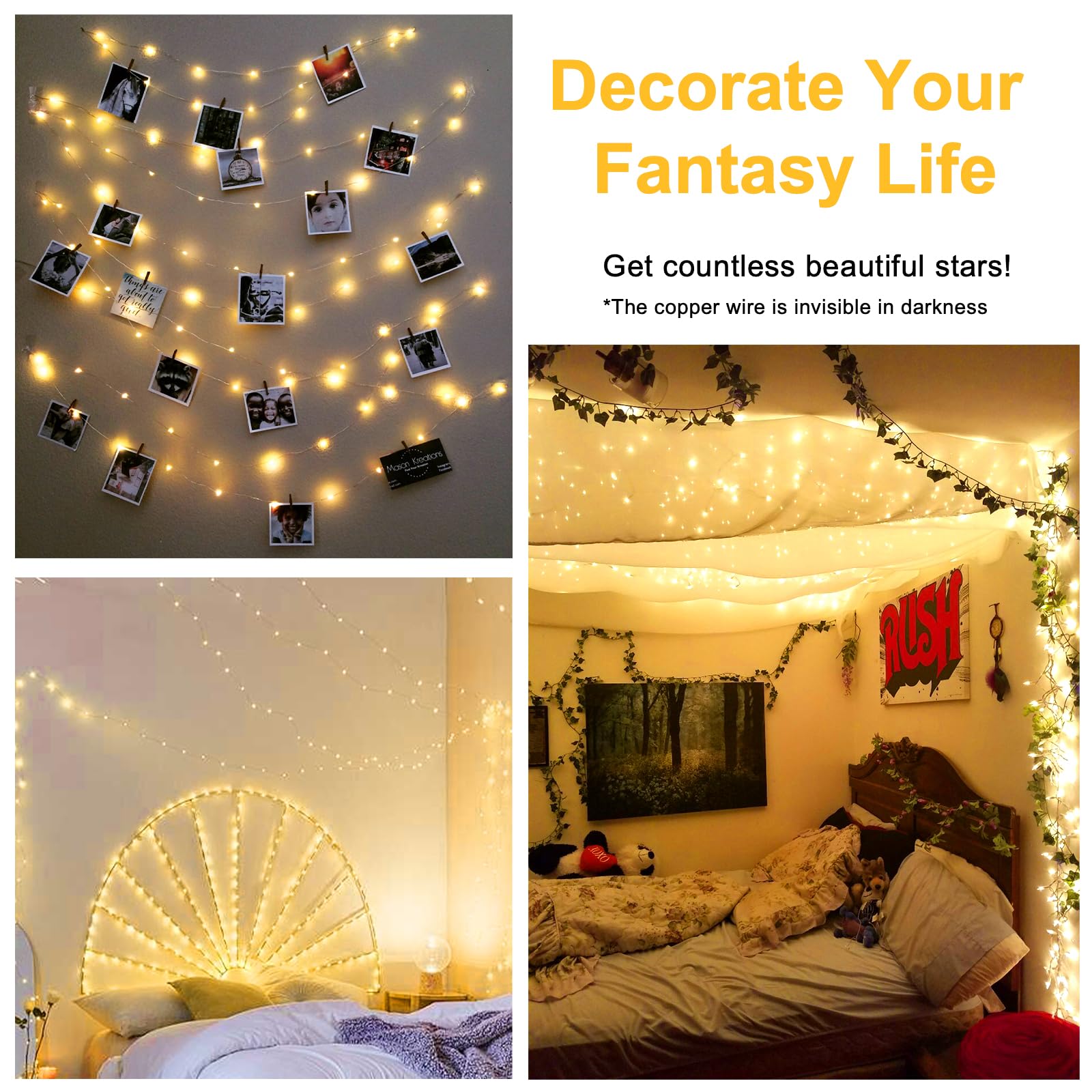 Guirlande lumineuse à piles pour l'intérieur avec minuterie et batterie pour Noël, décoration de Noël, mariage, 3 m, blanc chaud