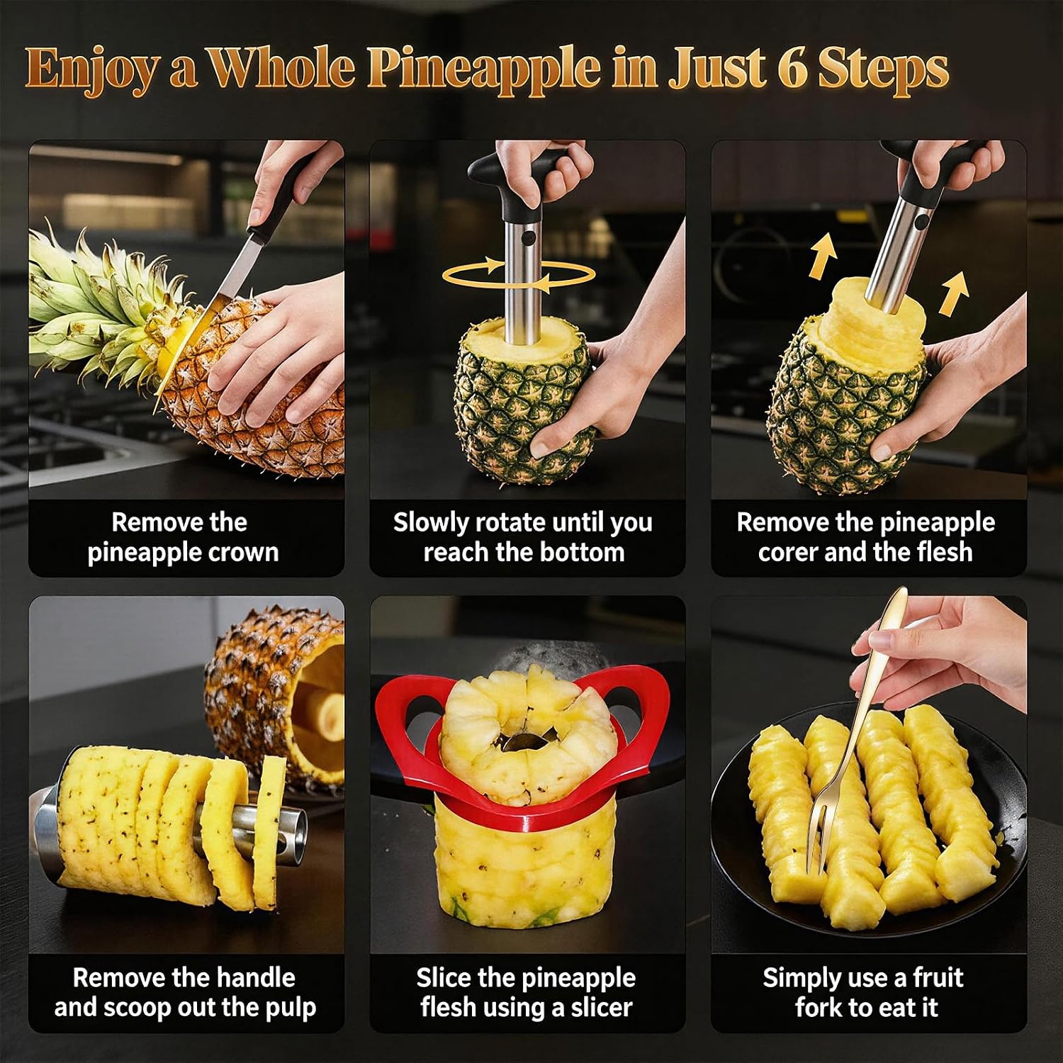 2 Pack Pineapple Corer, with Apple Slicer and 2 Fruit Forks –Pineapple Corer, Durable Fruit Slicer Tool for Fresh Fruit Preparation, Gifts for Fruit Lovers