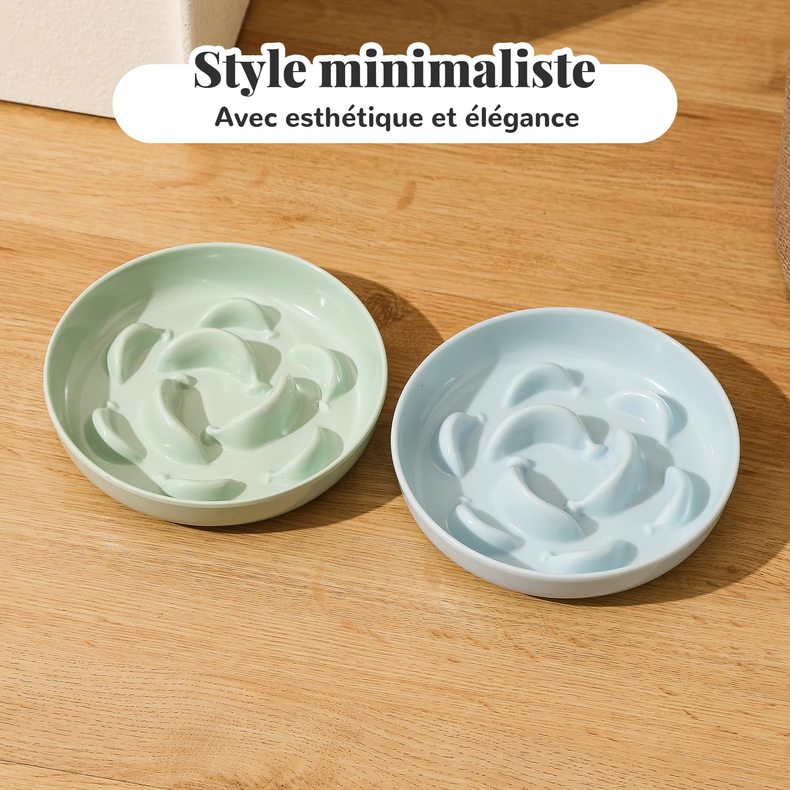 Gamelle Chat Anti Glouton Mélaminé - Lot de 3 Gamelles à Alimentation Lente - Série Pastel - Compatible Lave-Vaisselle - Blanc, Bleu, Vert