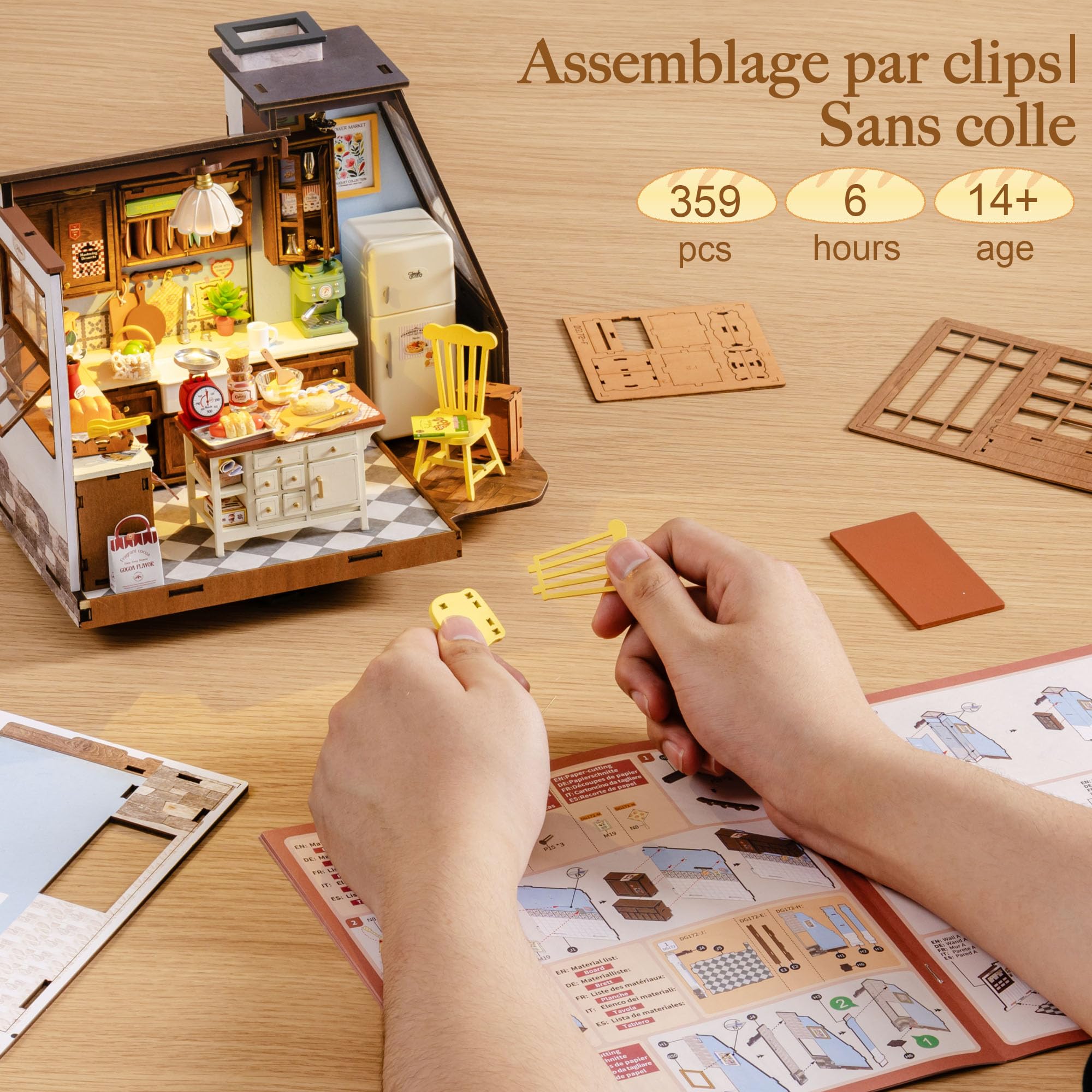 Rolife Maison Miniature - Maquette 3D Puzzle Cuisine de Boulangerie, Maison de Poupée en Bois 3D à Construire Book Nook pour Adultes et Adolescents