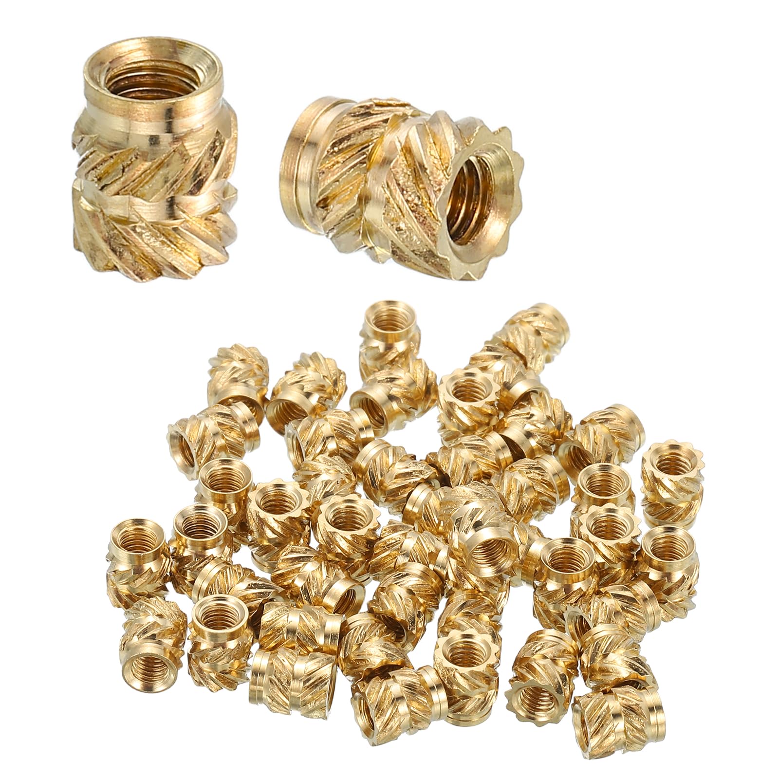MECCANIXITY 48 Pcs Threaded Inserts, M3 x 6mm L x 5mm OD Pure Brass Metric Knurled Nuts Female Threaded Heat Set Inserts Embedment Nut for 3D Printing Components and Plastic Materials