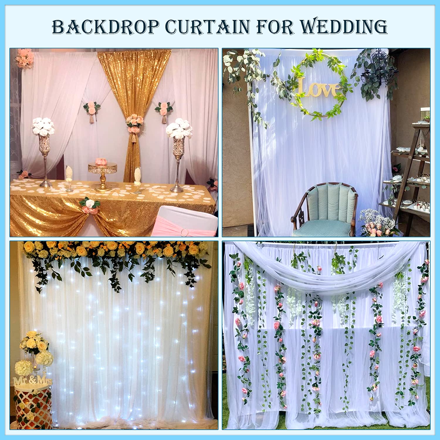 White Backdrop Curtains for Parties Wedding 5 ft X 7 ft Sheer Tulle