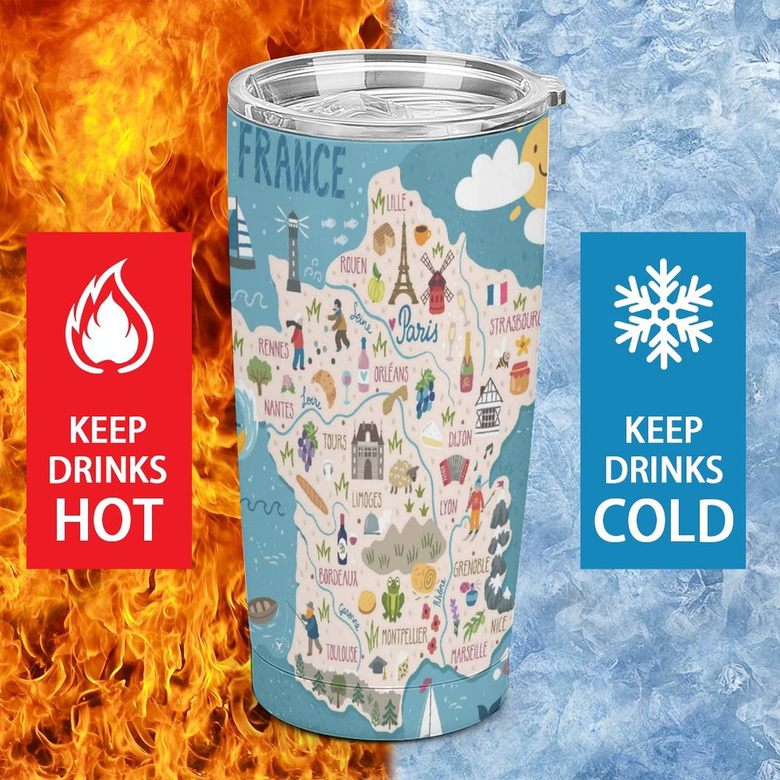 Amazon | 水筒 590ml フランス 地図 マップ 海洋 大容量 ストローと