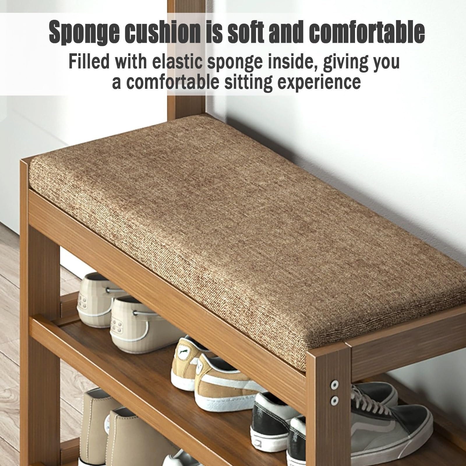 Perchero de Entrada Recibidor con Banco，Perchero Zapatero, Perchero Recibidor con Ganchos, Banco Zapatero y Estantes, Pasillo Dormitorio Salón, Estilo Moderno(L100*W29CM/L40.5*W11.4IN)