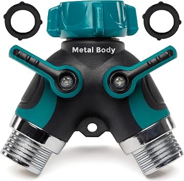 CARPATHEN Garden Hose Splitter 2Way - Heavy Duty Metal Body Durable 3/4" US Standard Garden Hose Splitter - Large Rubberized On/Off Levers - For Garden, Washing Machines, Indoor or Outdoor Faucets