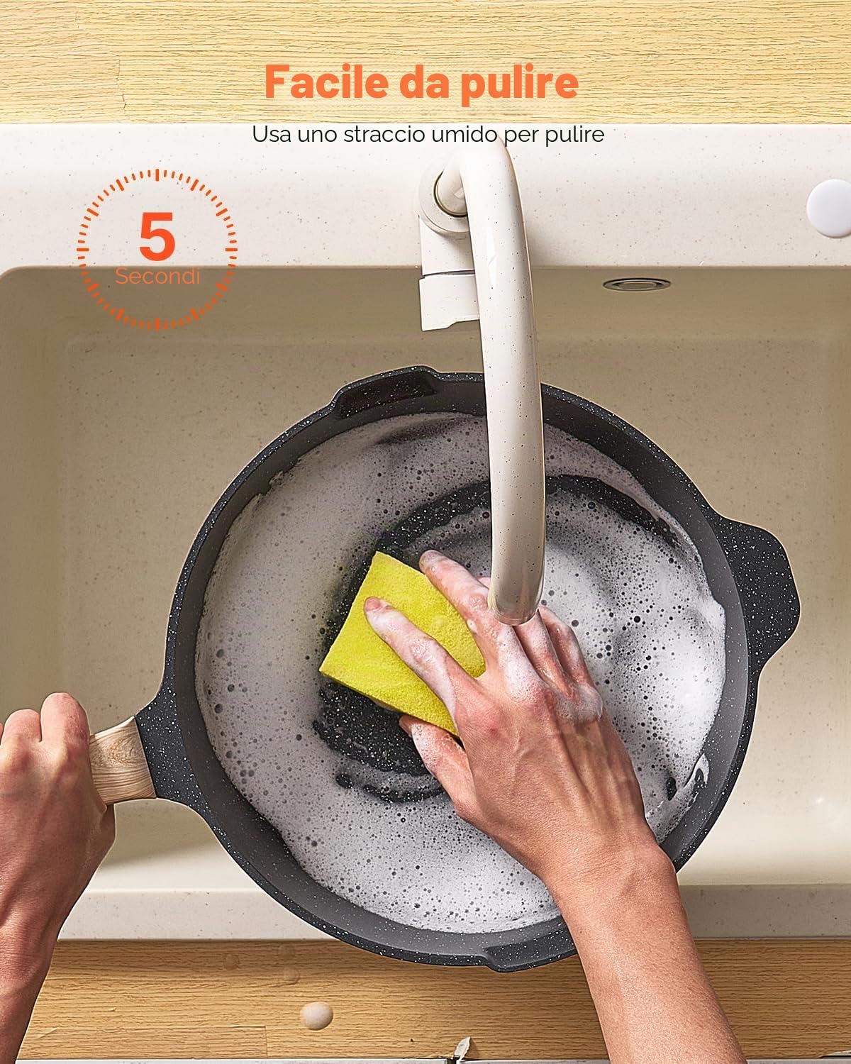 VEVOR Set di Pentole, Padelle Antiaderenti in Granito con Manico, Set di Pentole a Induzione da Cucina per Camper, con Frittura, Coperchi in Vetro Temperato, Nero 17 Pezzi