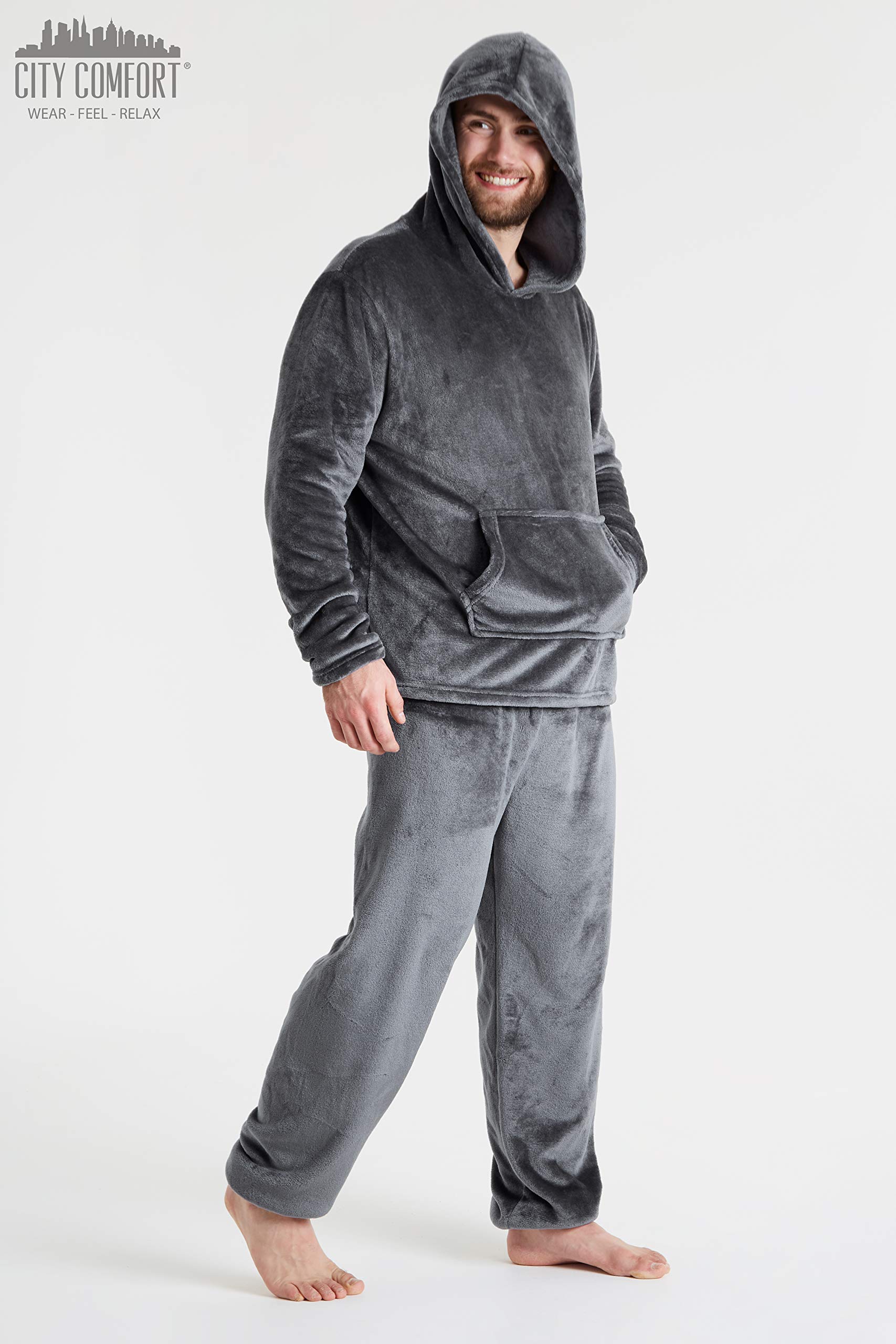 CityComfort Pijamas Hombre, Pijamas Hombre Invierno Suaves, Pijamas Hombre Forro Polar Sudadera con Capucha y Pantalon, Regalos para Hombres